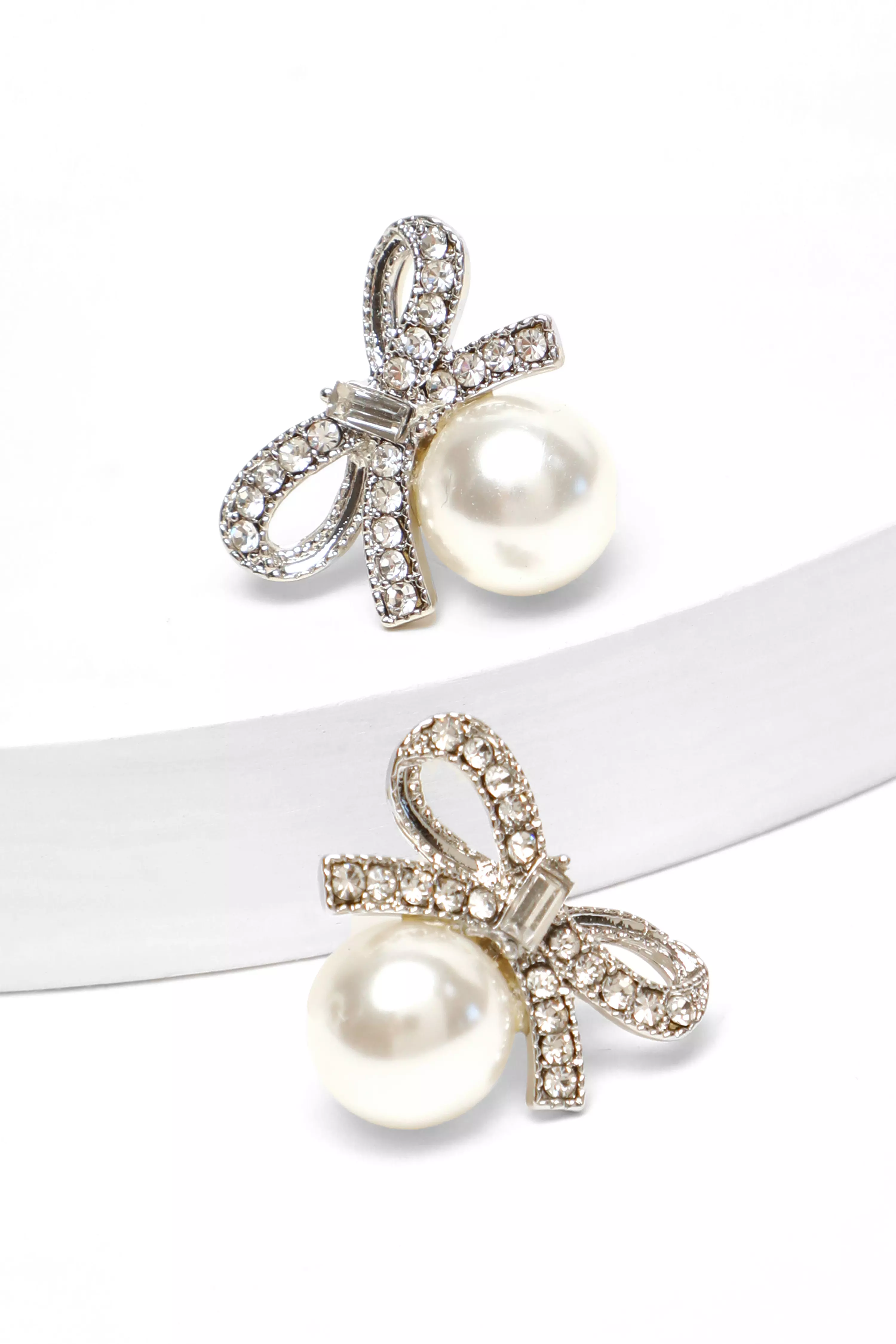 Bridal Silver Diamante Bow Stud Earrings