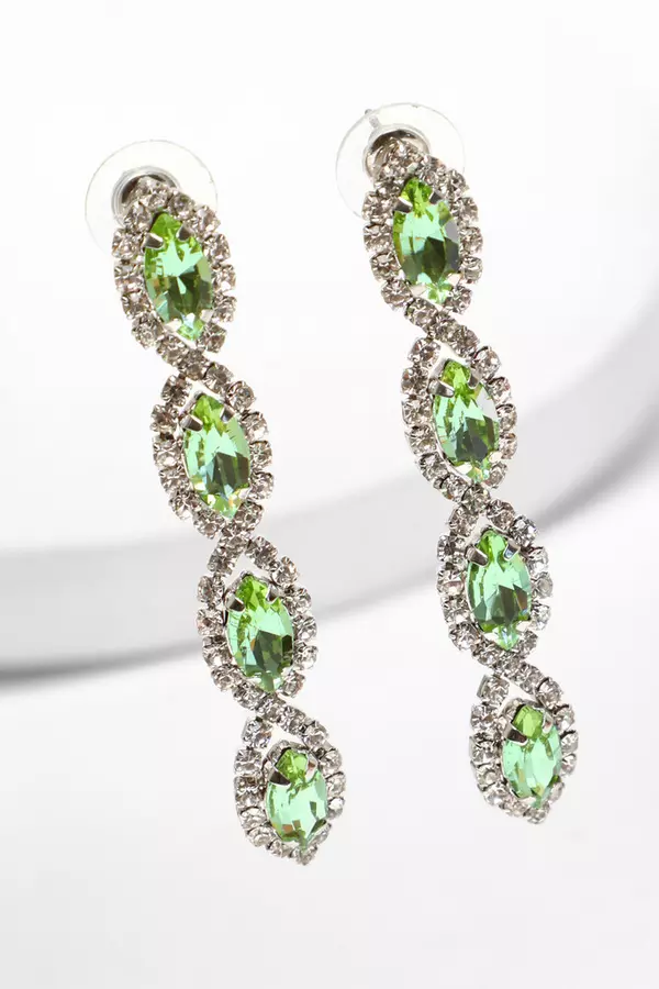 Green Jewel Teardrop Long Earrings