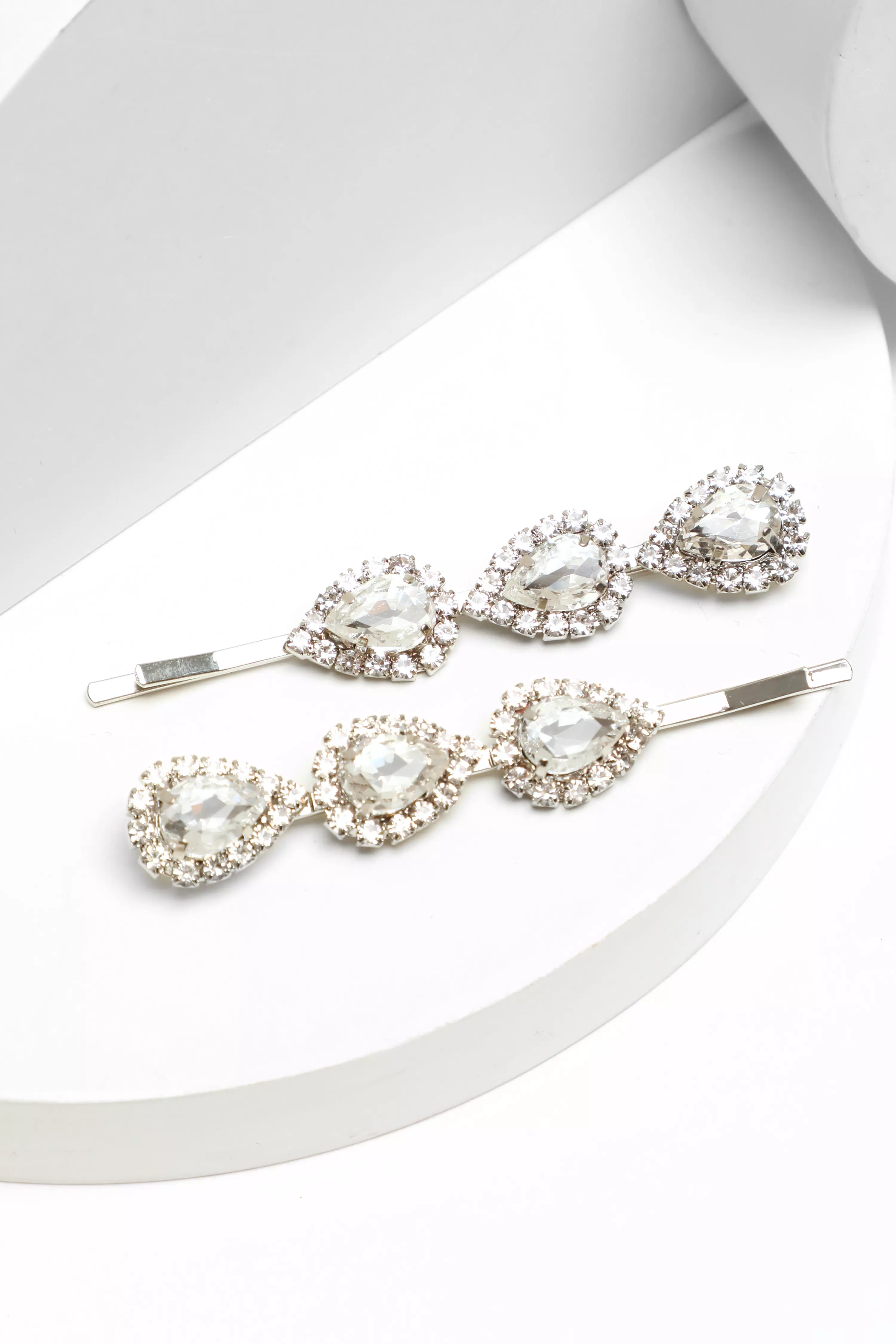 Silver Jewel Diamante Hair Clip Set