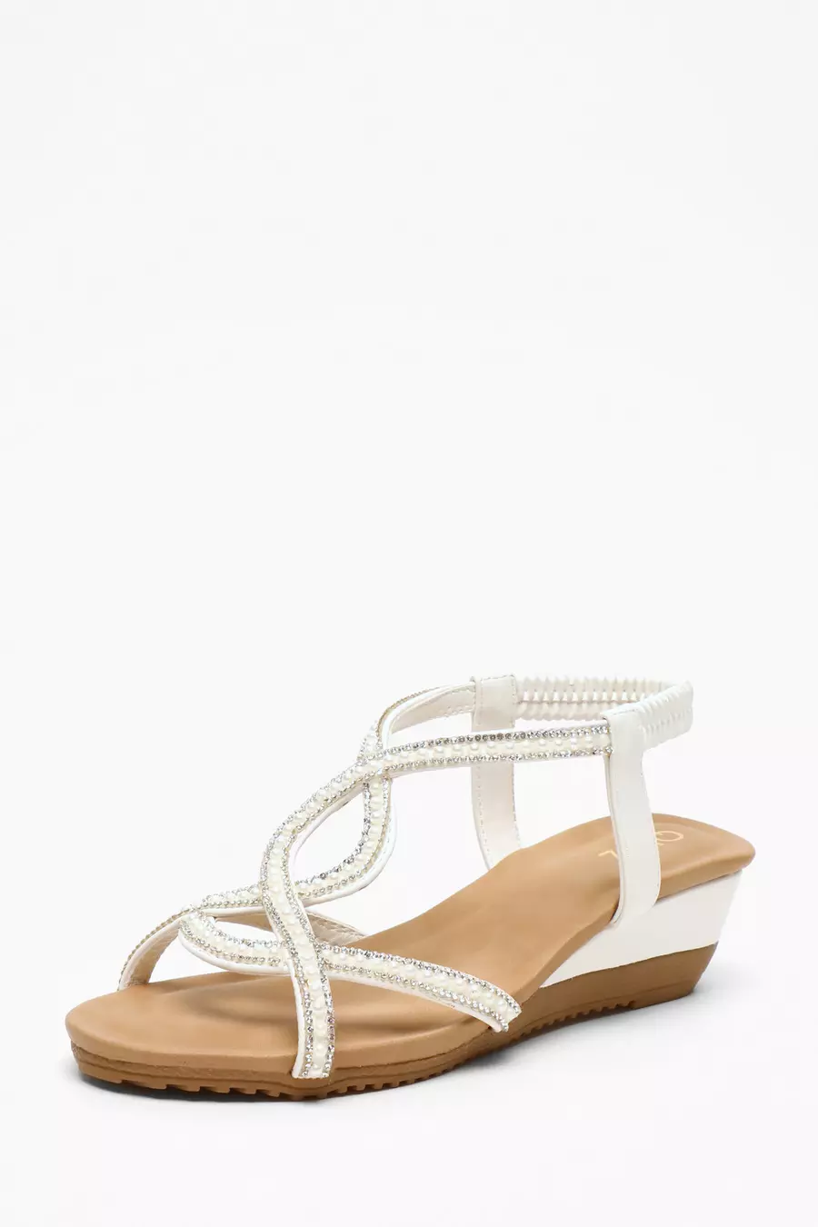 White Pearl Low Wedge Sandals QUIZ Clothing