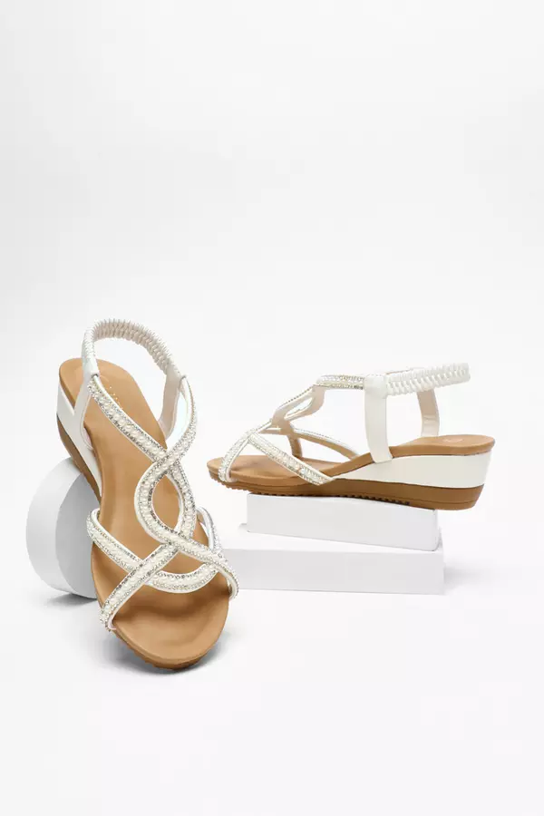 White Pearl Low Wedge Sandals