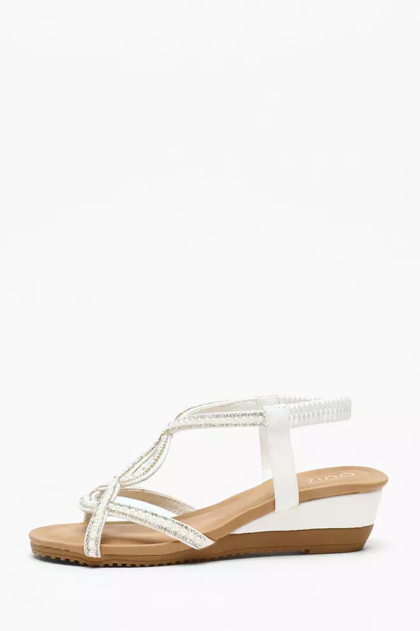 White Pearl Low Wedge Sandals
