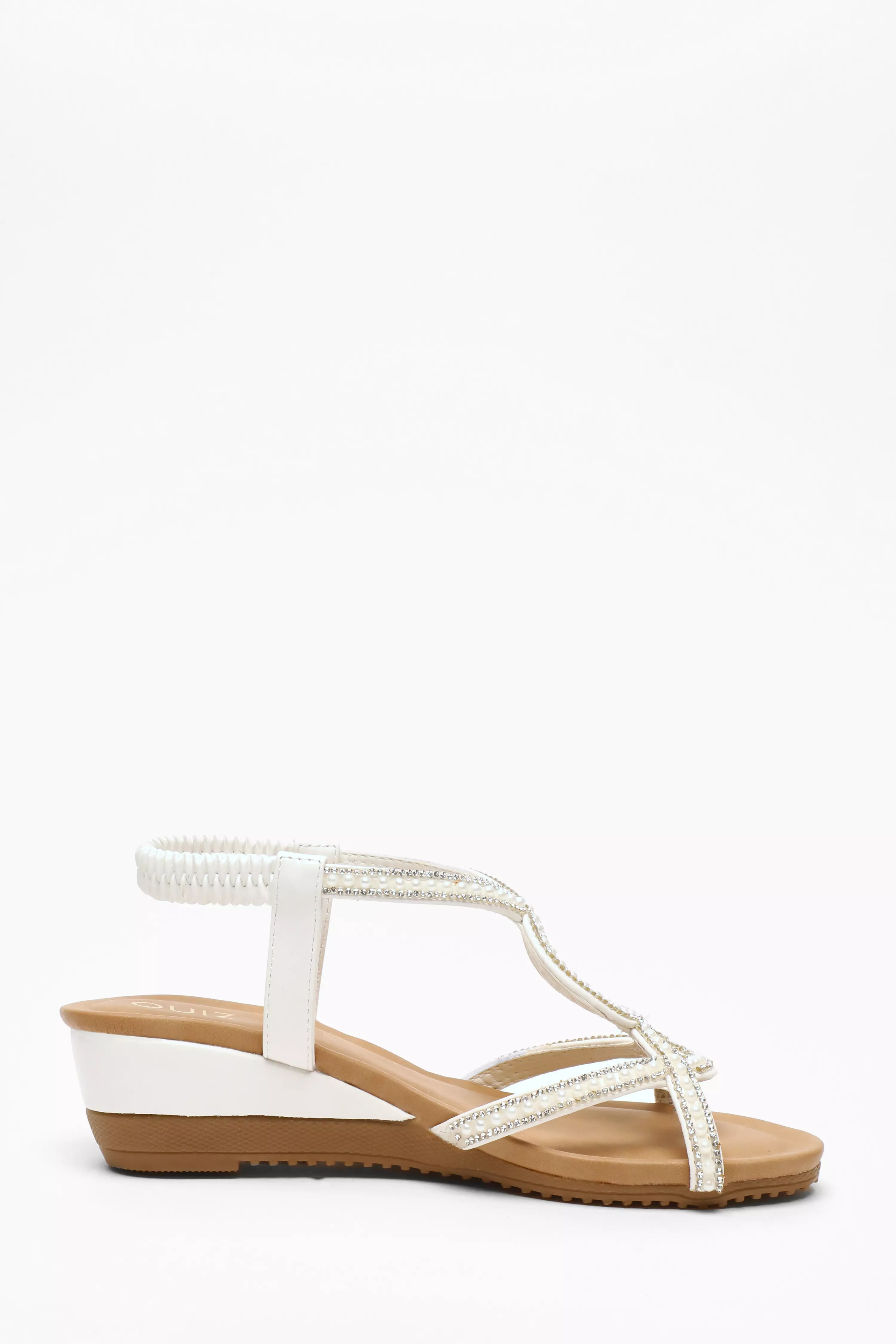 White Pearl Low Wedge Sandals