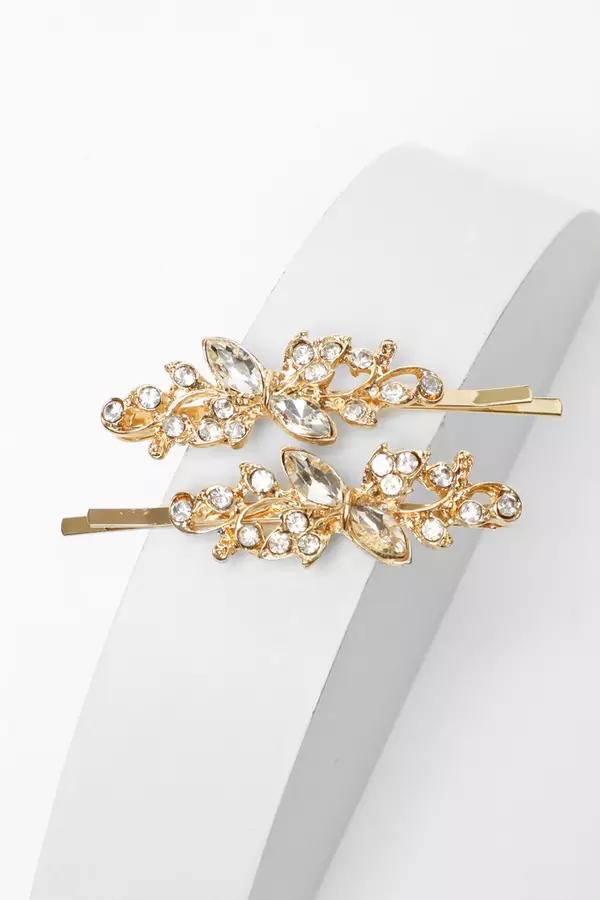 Bridal Gold Diamnate Flower Clips