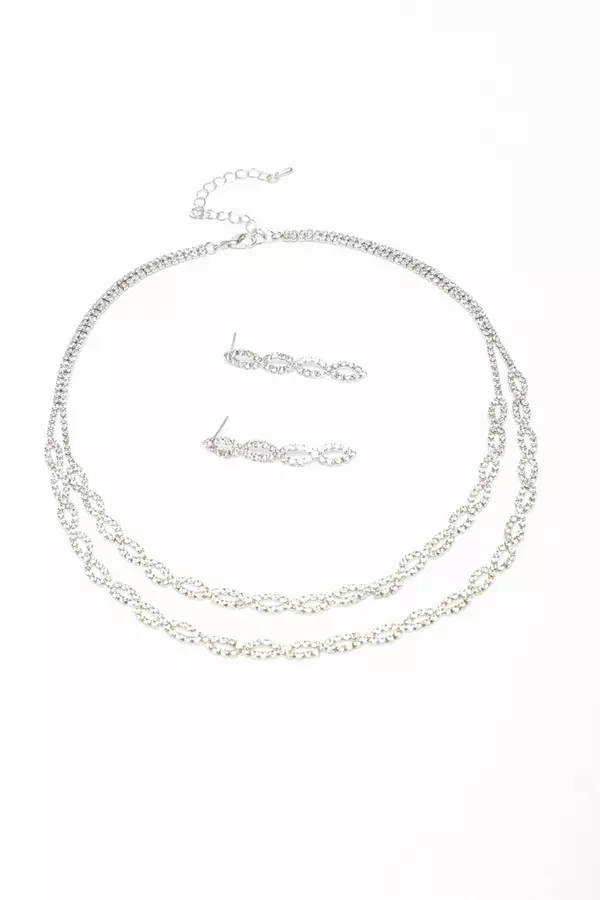 Silver Diamante Loop Jewellery Set