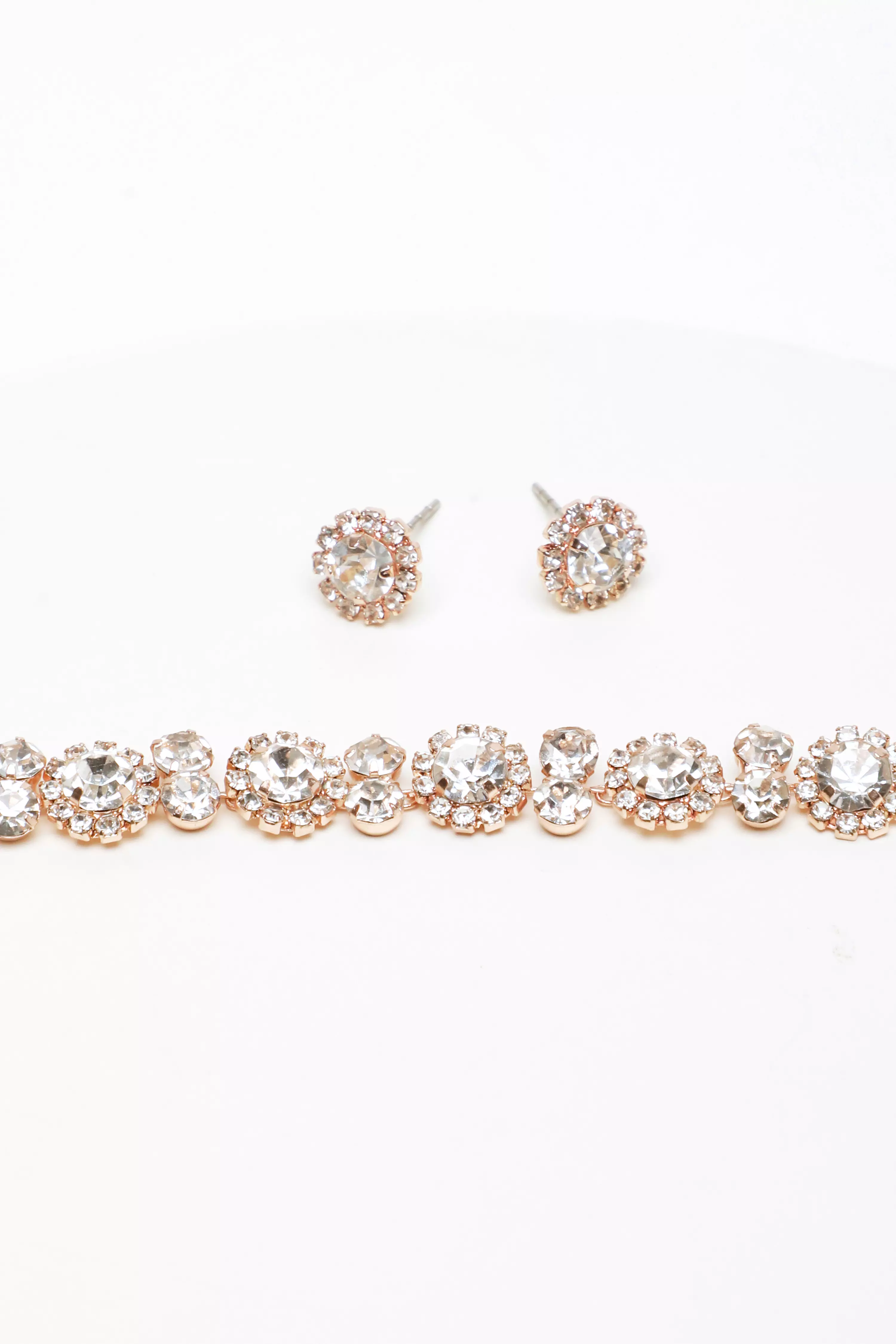 Rose Gold Circle Diamante Jewellery Set