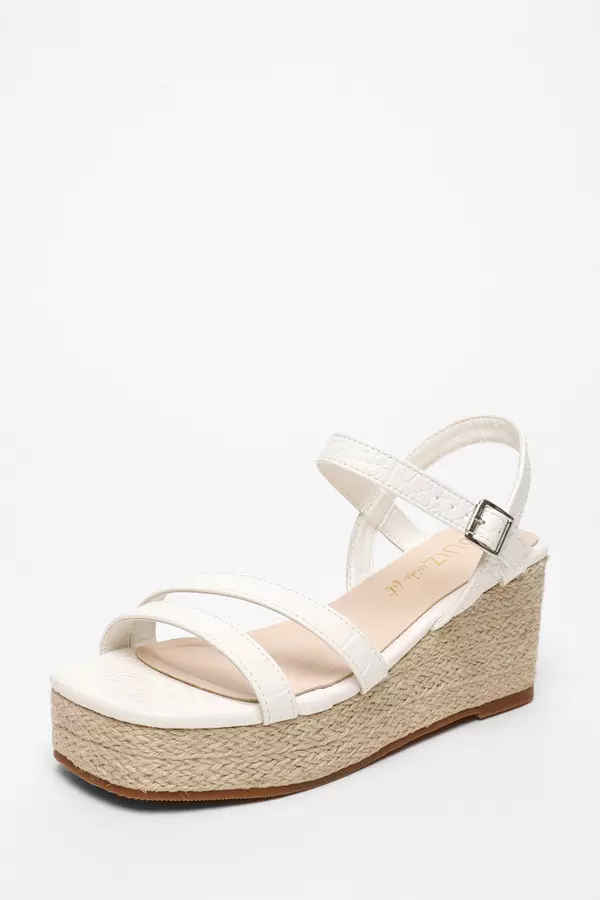 Wide Fit White Faux Leather Croc Wedges