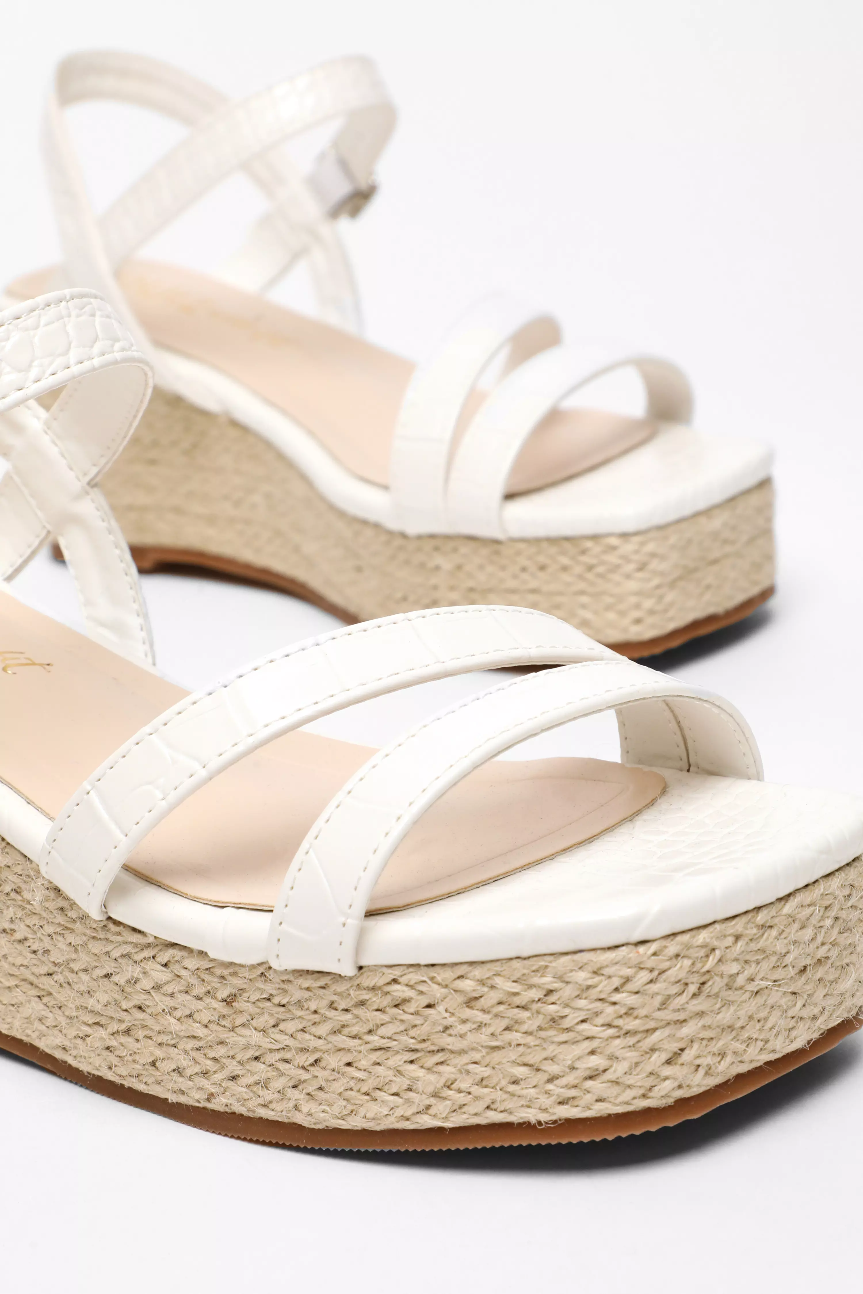 Wide Fit White Faux Leather Croc Wedges