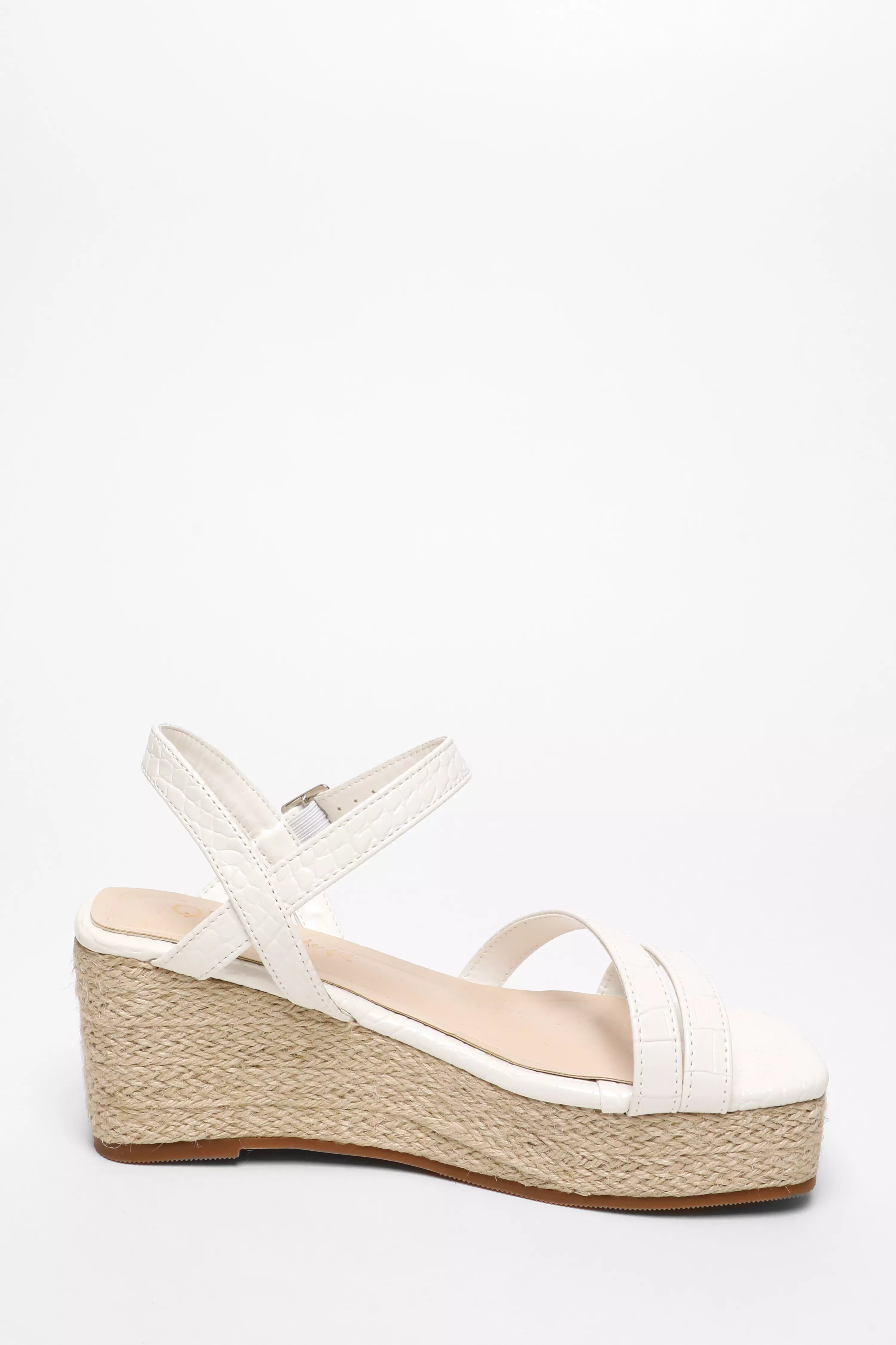 Wide Fit White Faux Leather Croc Wedges