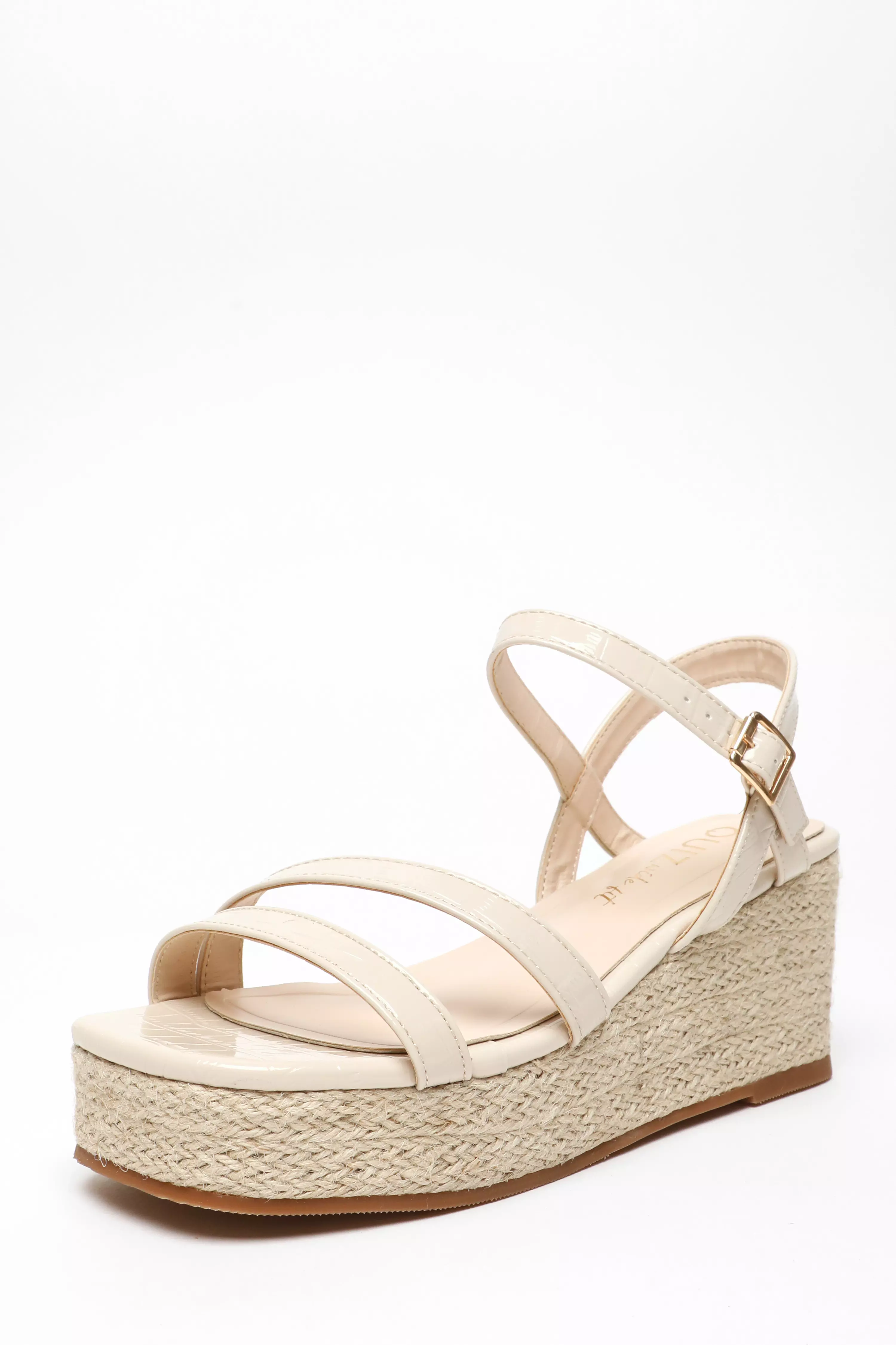 Wide Fit Nude Faux Leather Croc Wedges