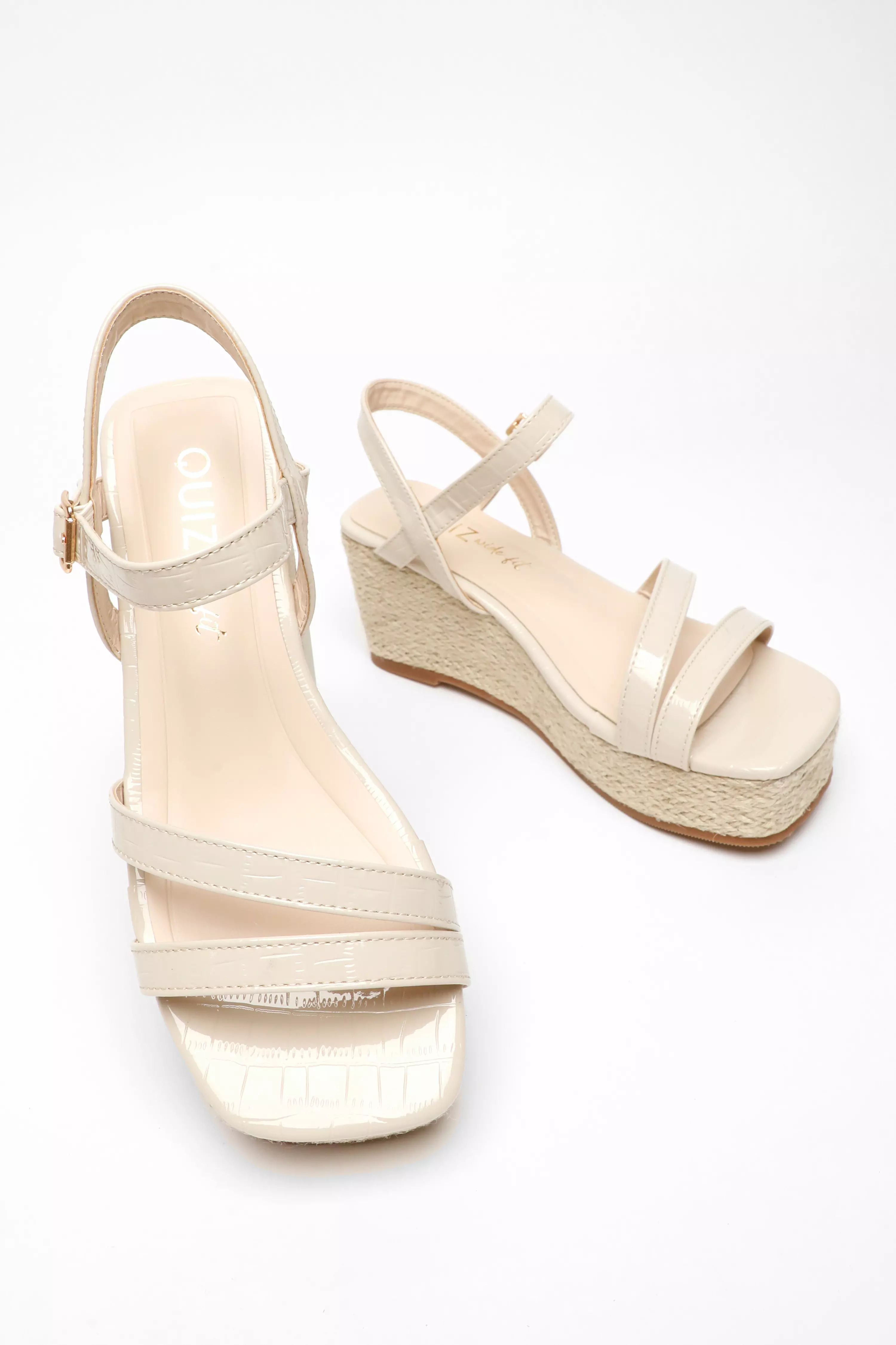Wide Fit Nude Faux Leather Croc Wedges