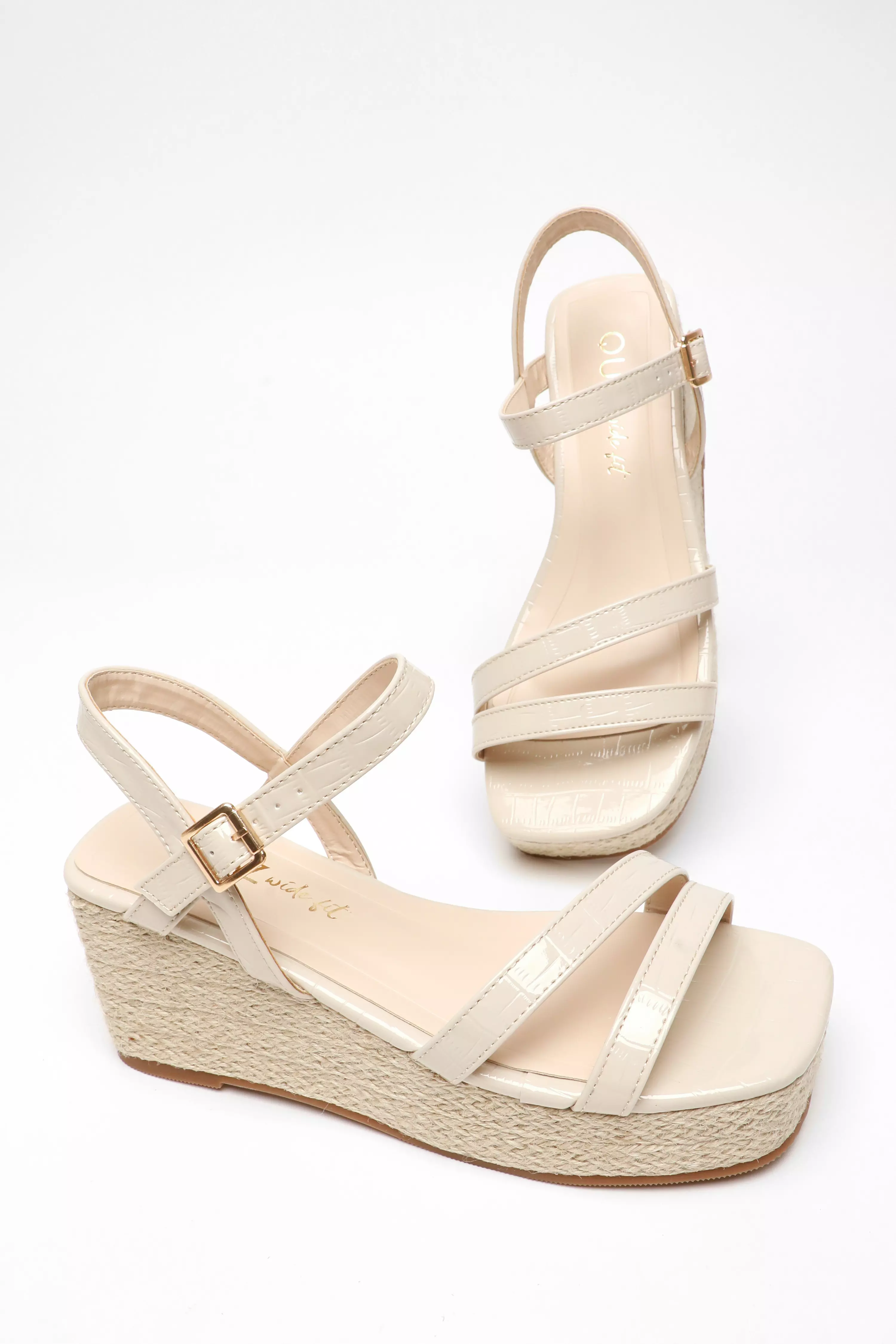 Wide Fit Nude Faux Leather Croc Wedges