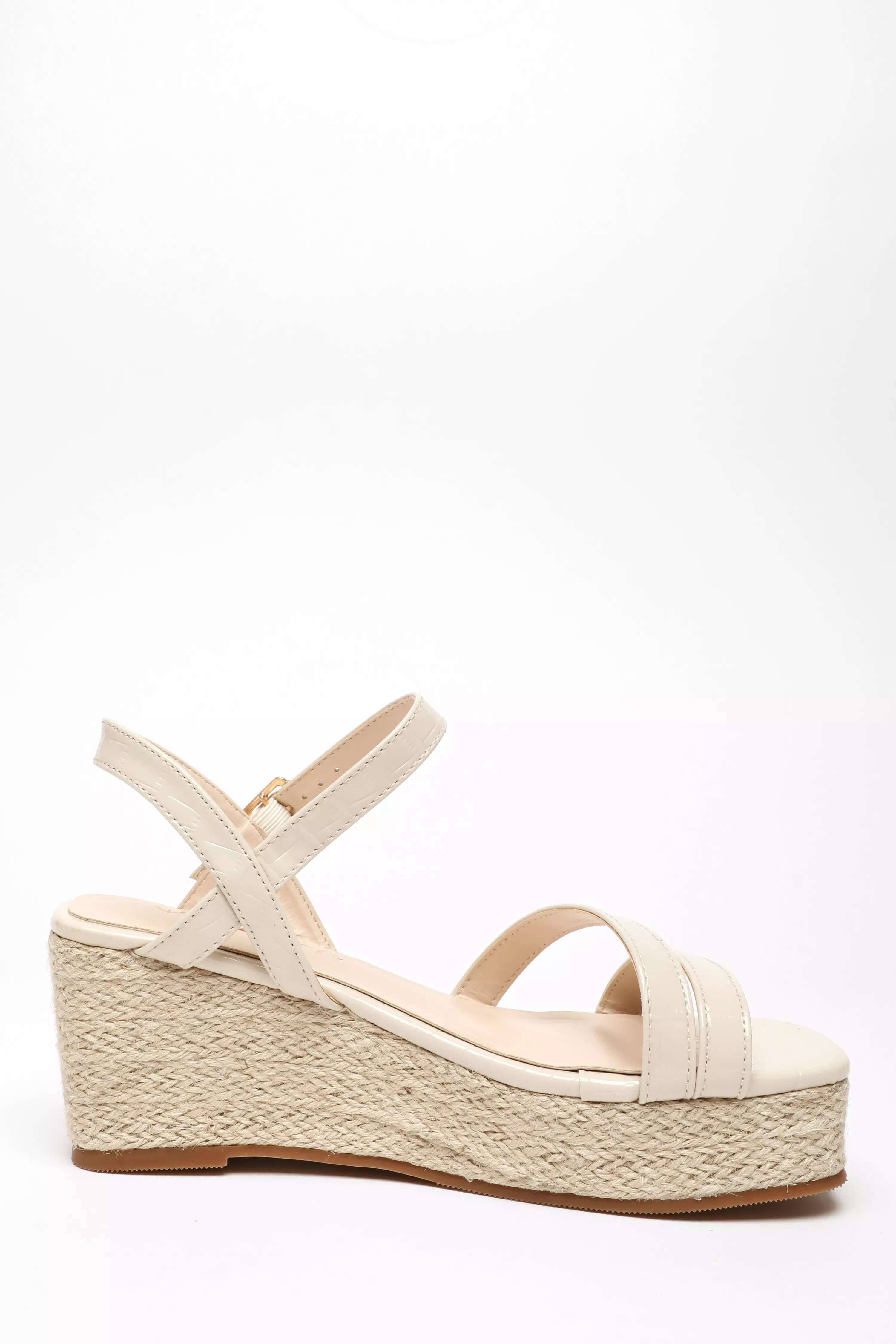 Wide Fit Nude Faux Leather Croc Wedges