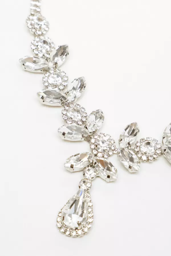 Silver Jewel Statement Drop Necklace 