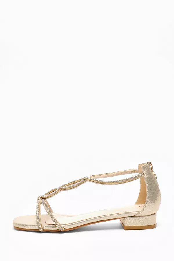 Gold Foil Diamante T-Strap Flat Sandals