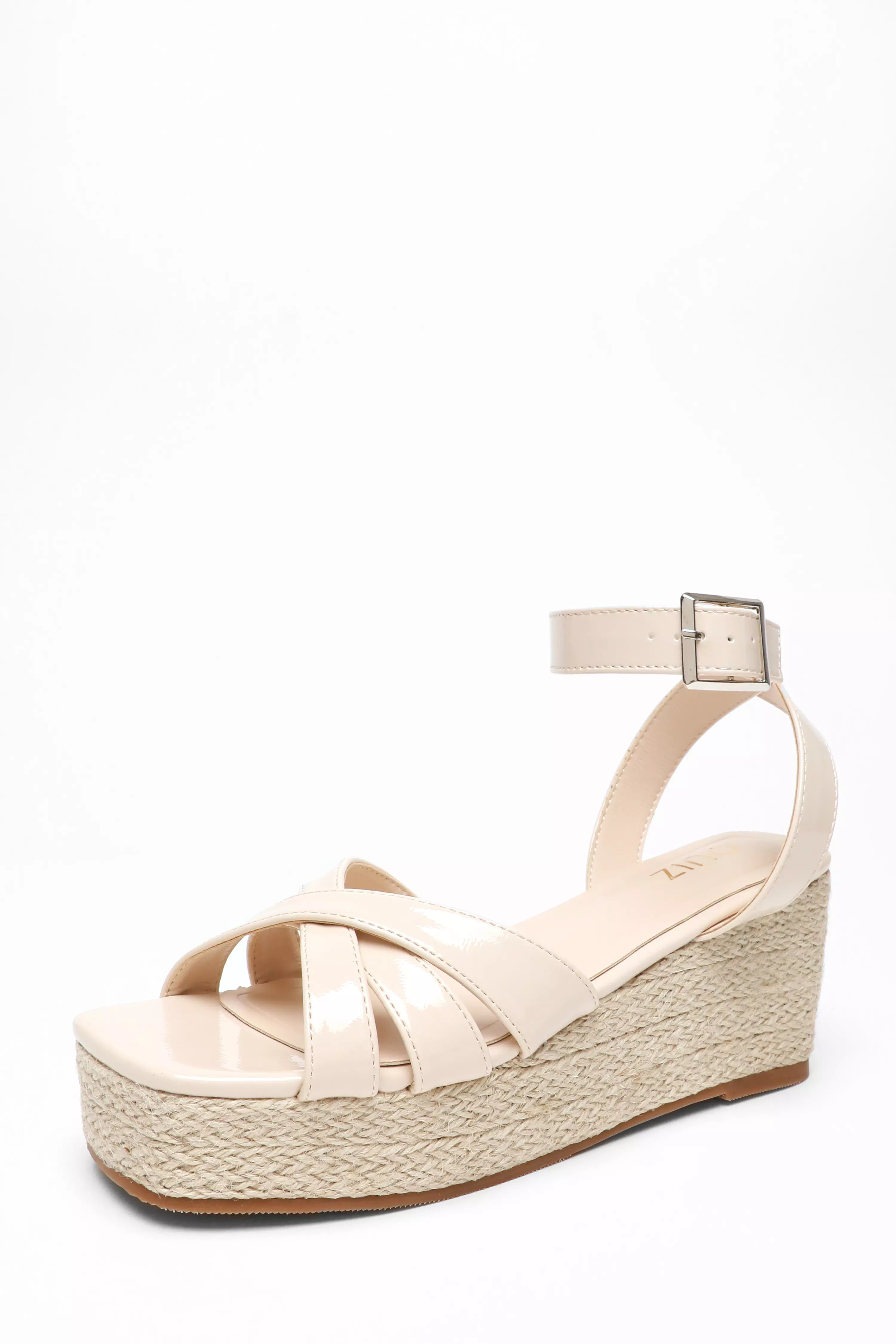 Nude Faux Leather Strappy Woven Wedges