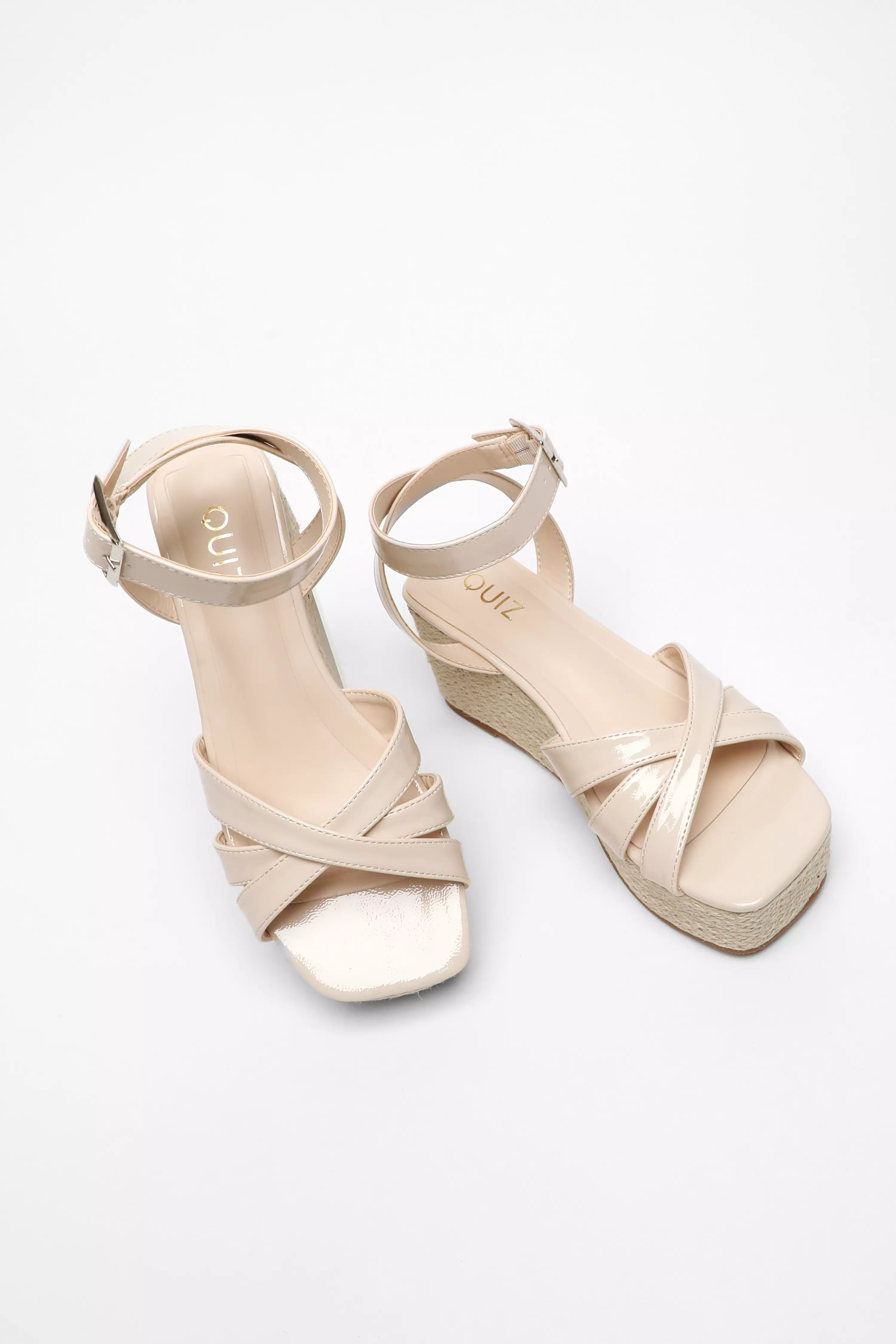 Nude Faux Leather Strappy Woven Wedges