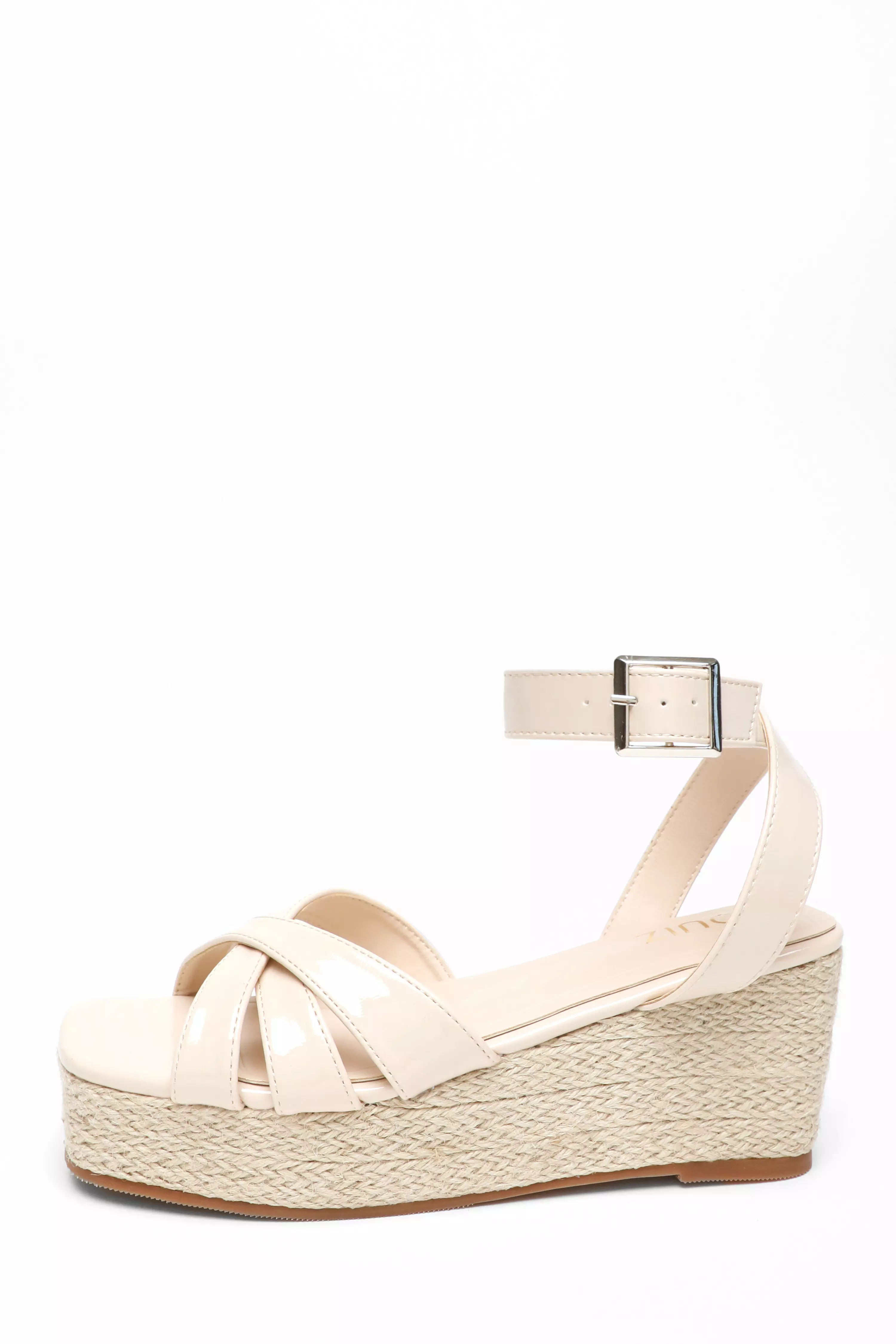 Nude Faux Leather Strappy Woven Wedges