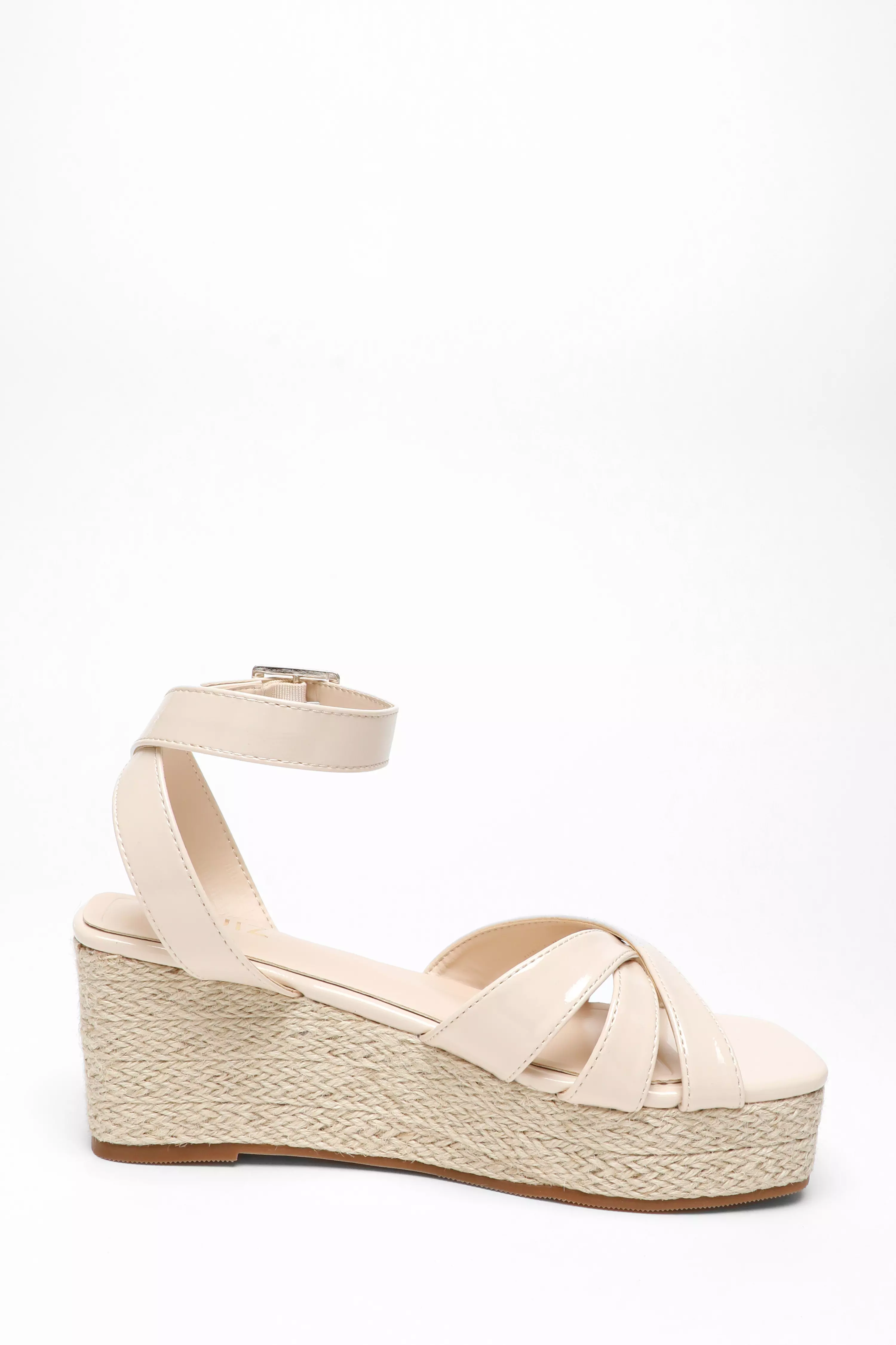 Nude Faux Leather Strappy Woven Wedges