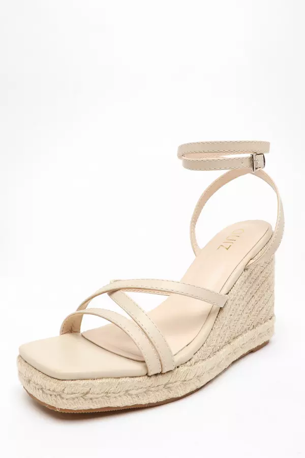 Nude Faux Leather Strappy Woven Wedges