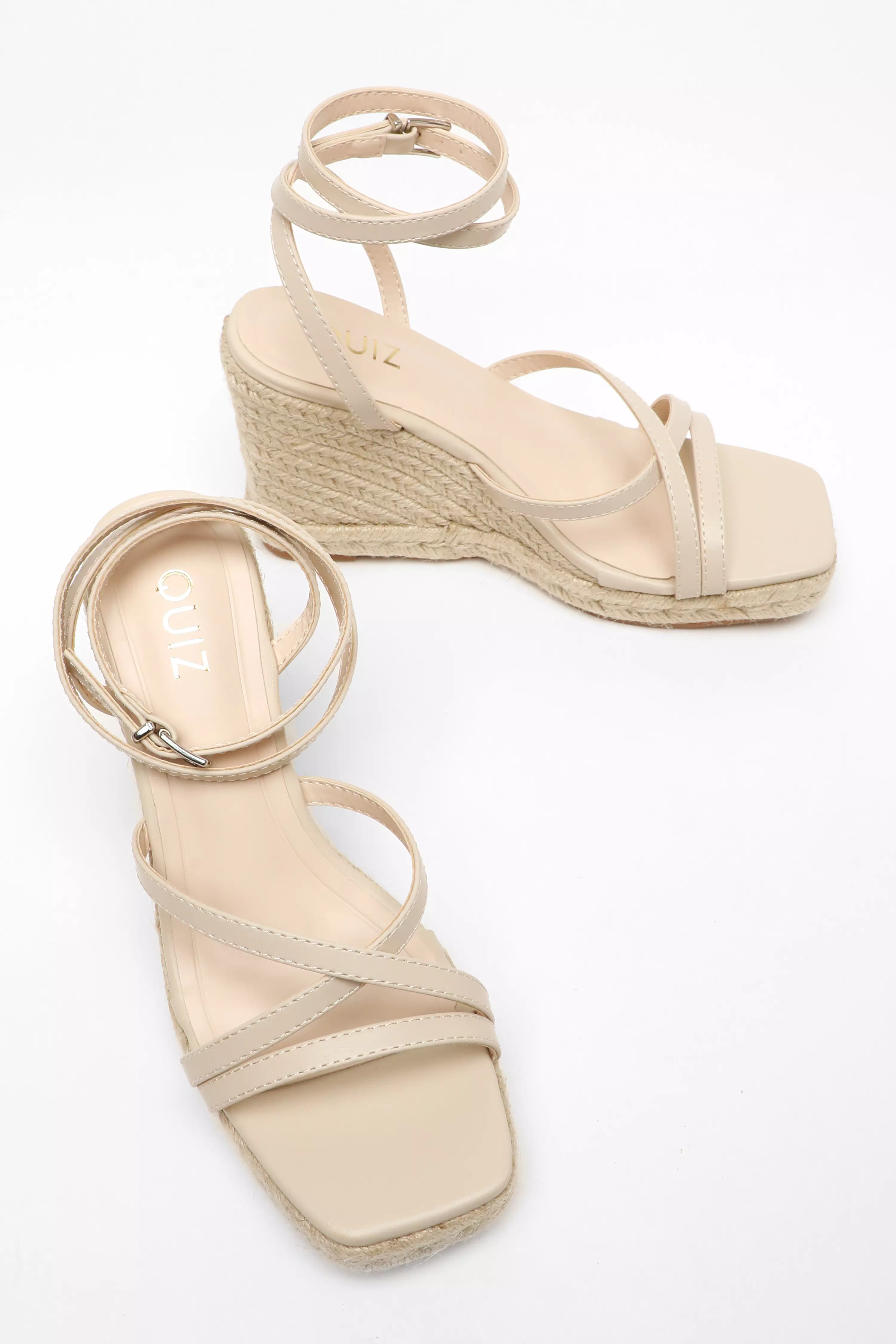 Nude Faux Leather Strappy Woven Wedges