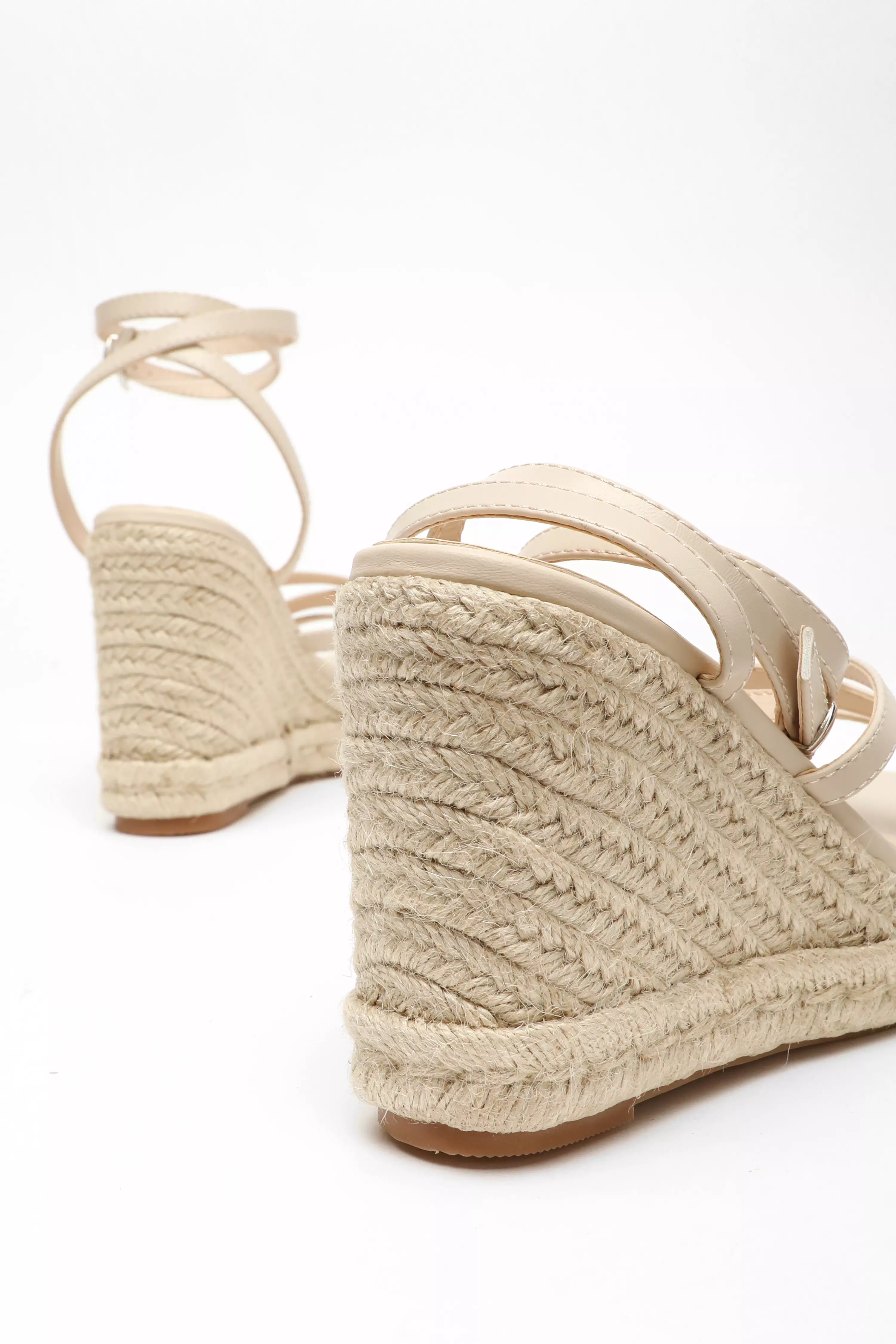 Nude Faux Leather Strappy Woven Wedges