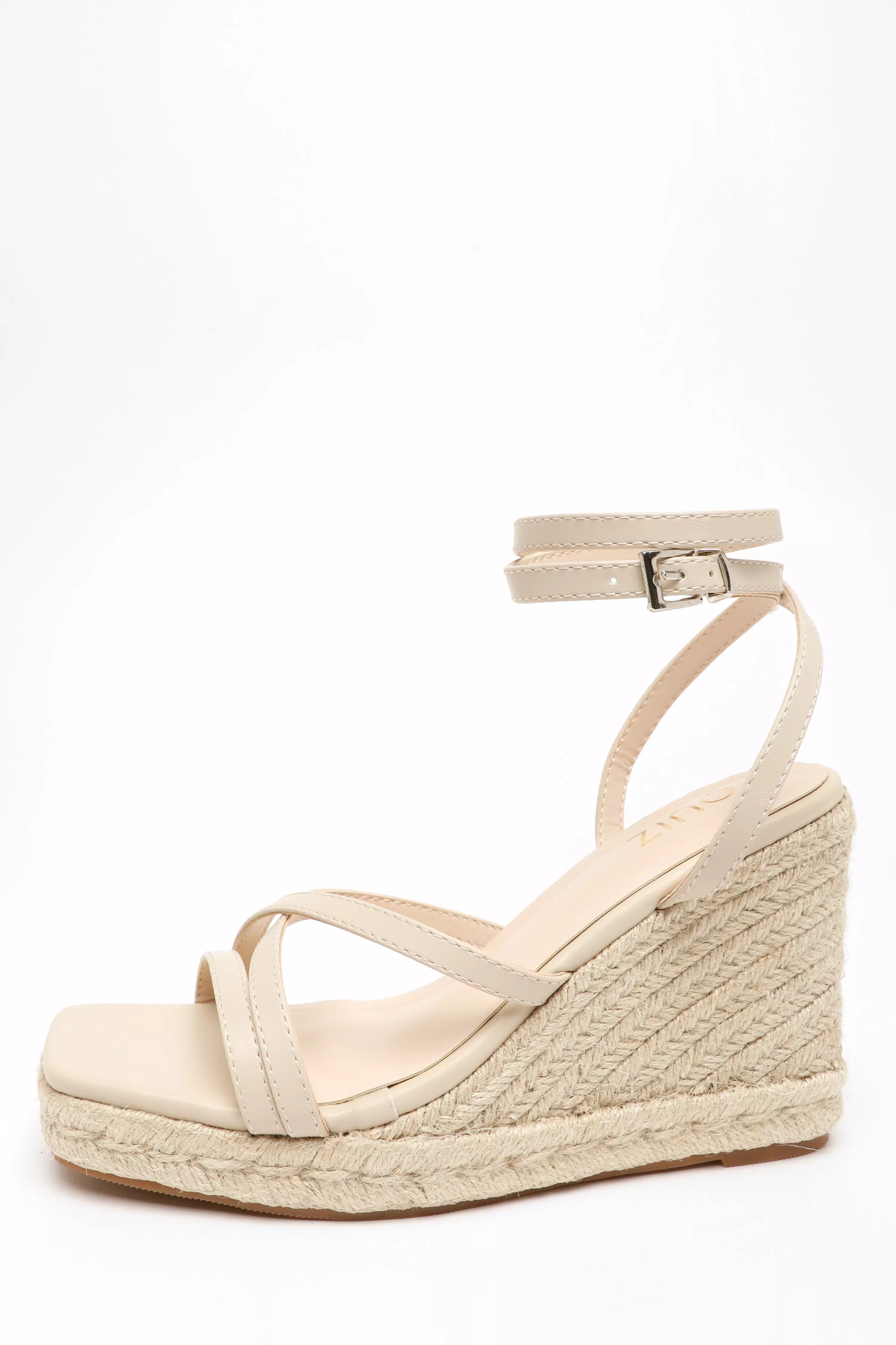 Nude Faux Leather Strappy Woven Wedges