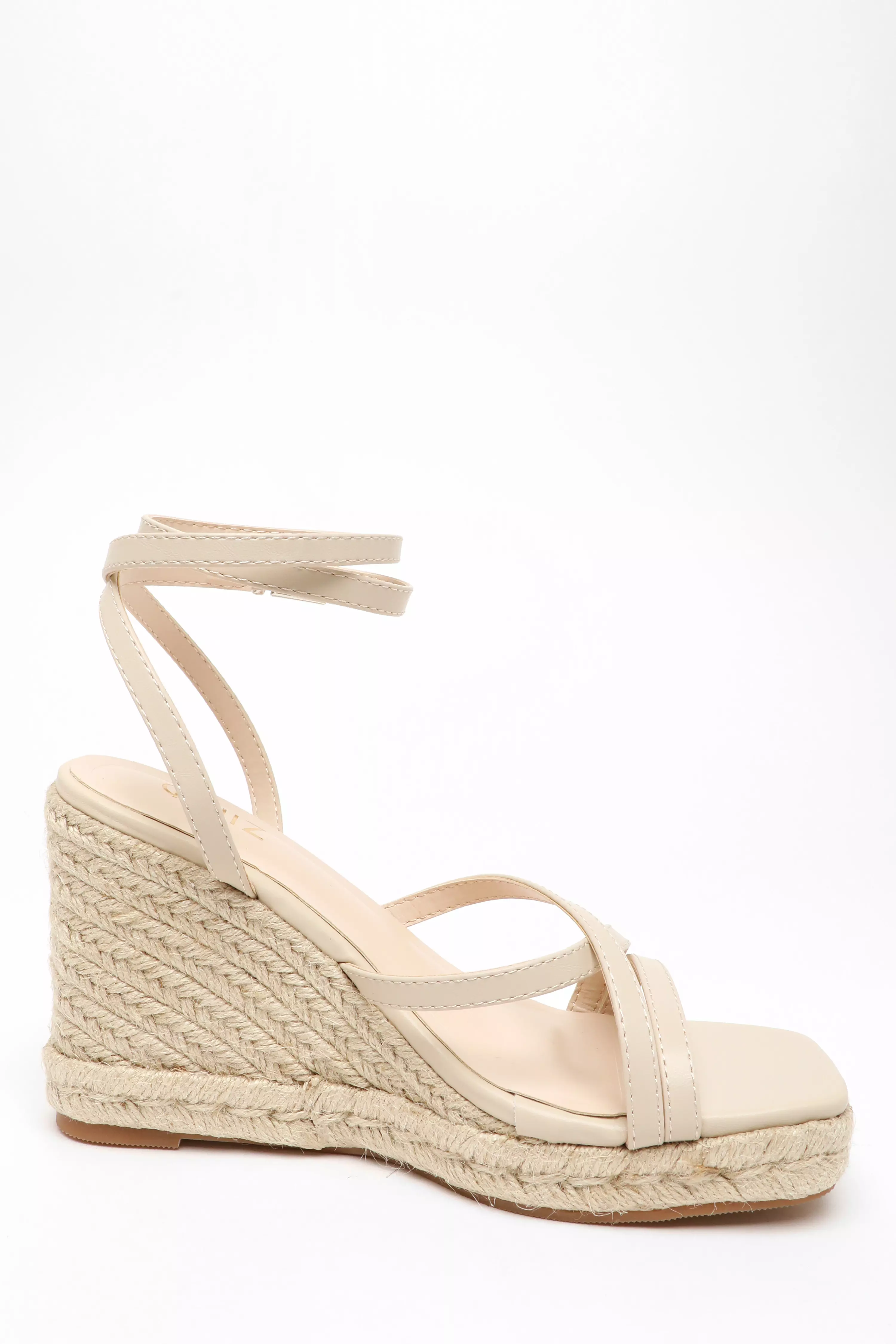 Nude Faux Leather Strappy Woven Wedges