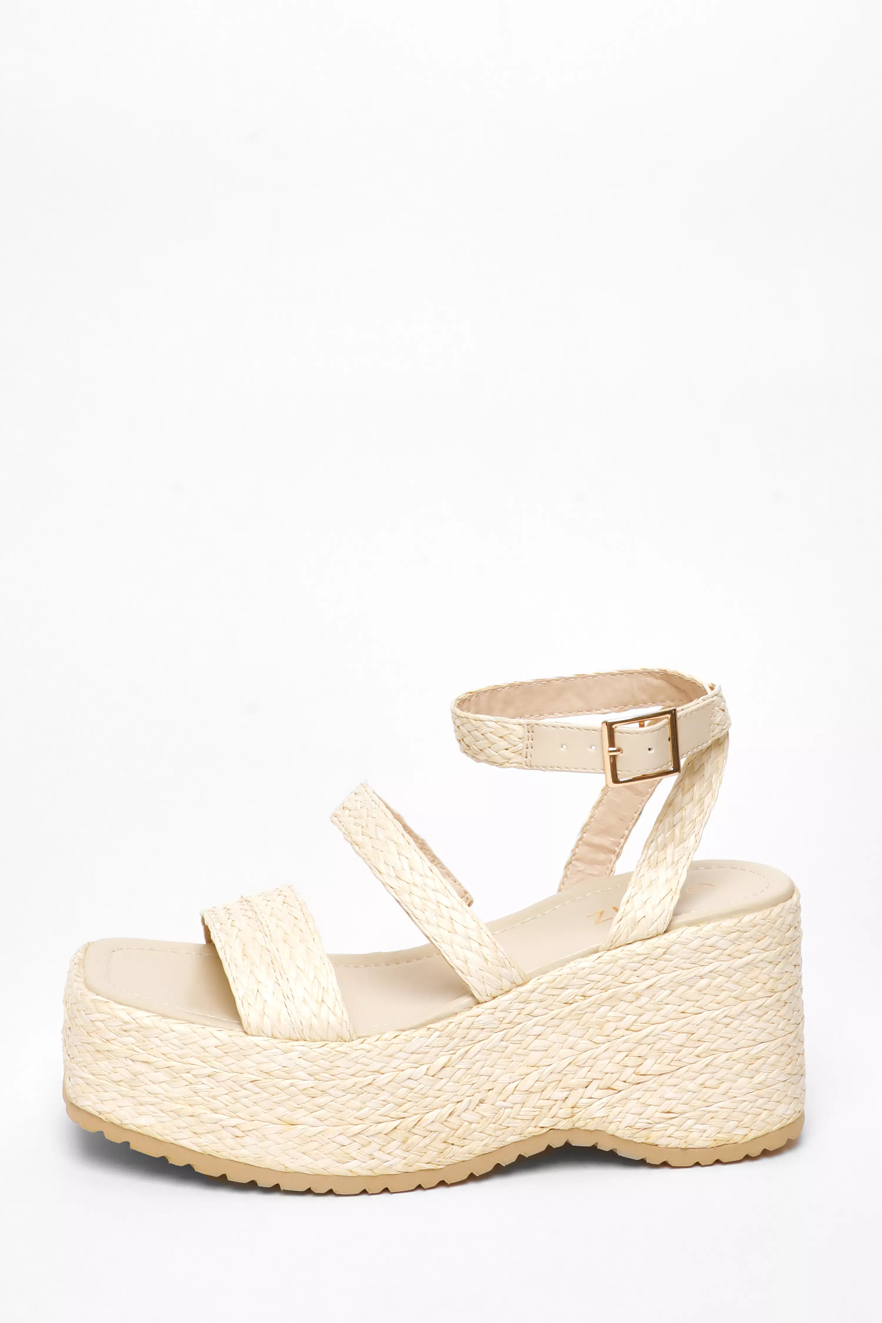 Nude Woven Chunky Platform Wedges