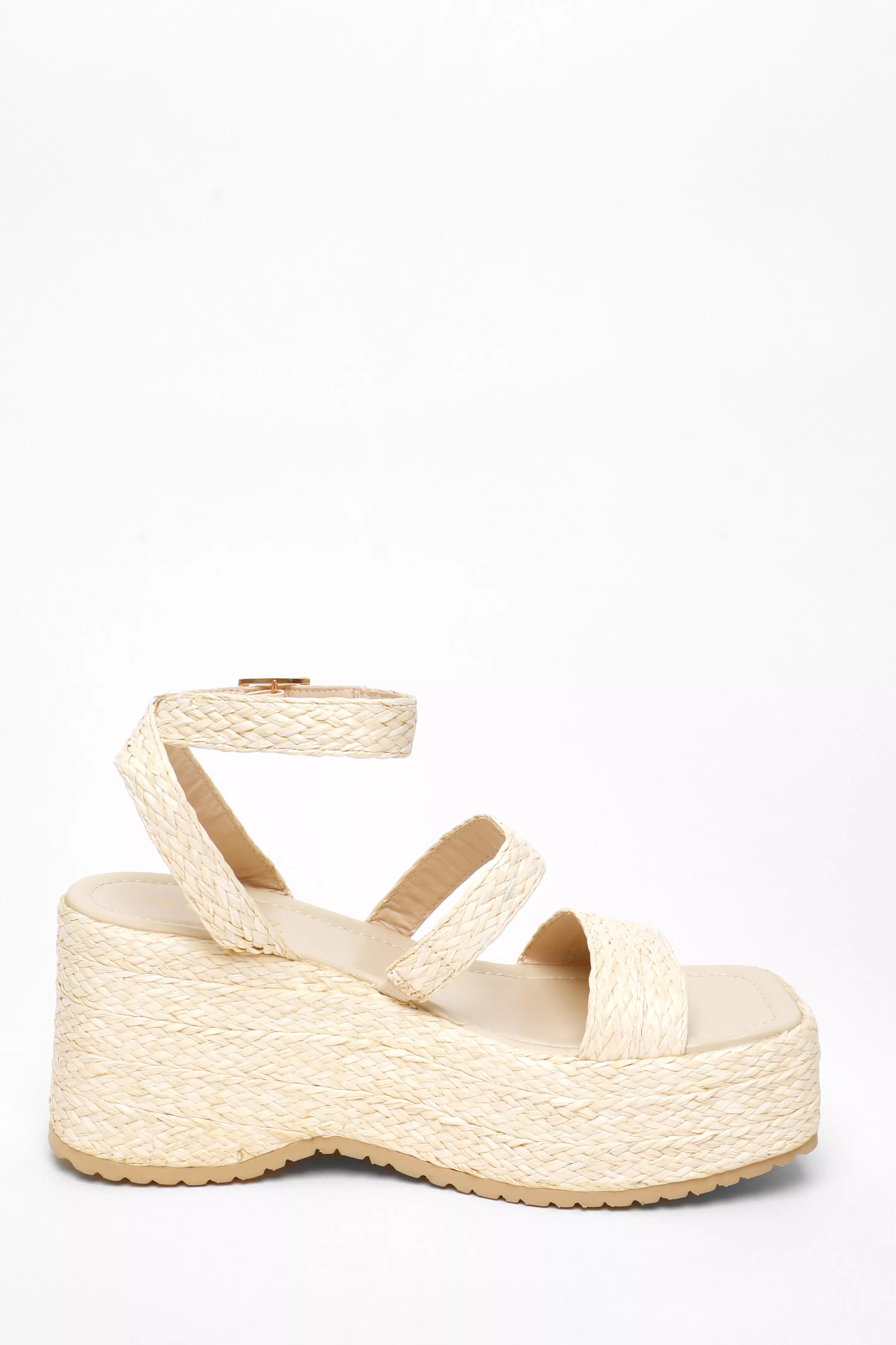 Nude Woven Chunky Platform Wedges