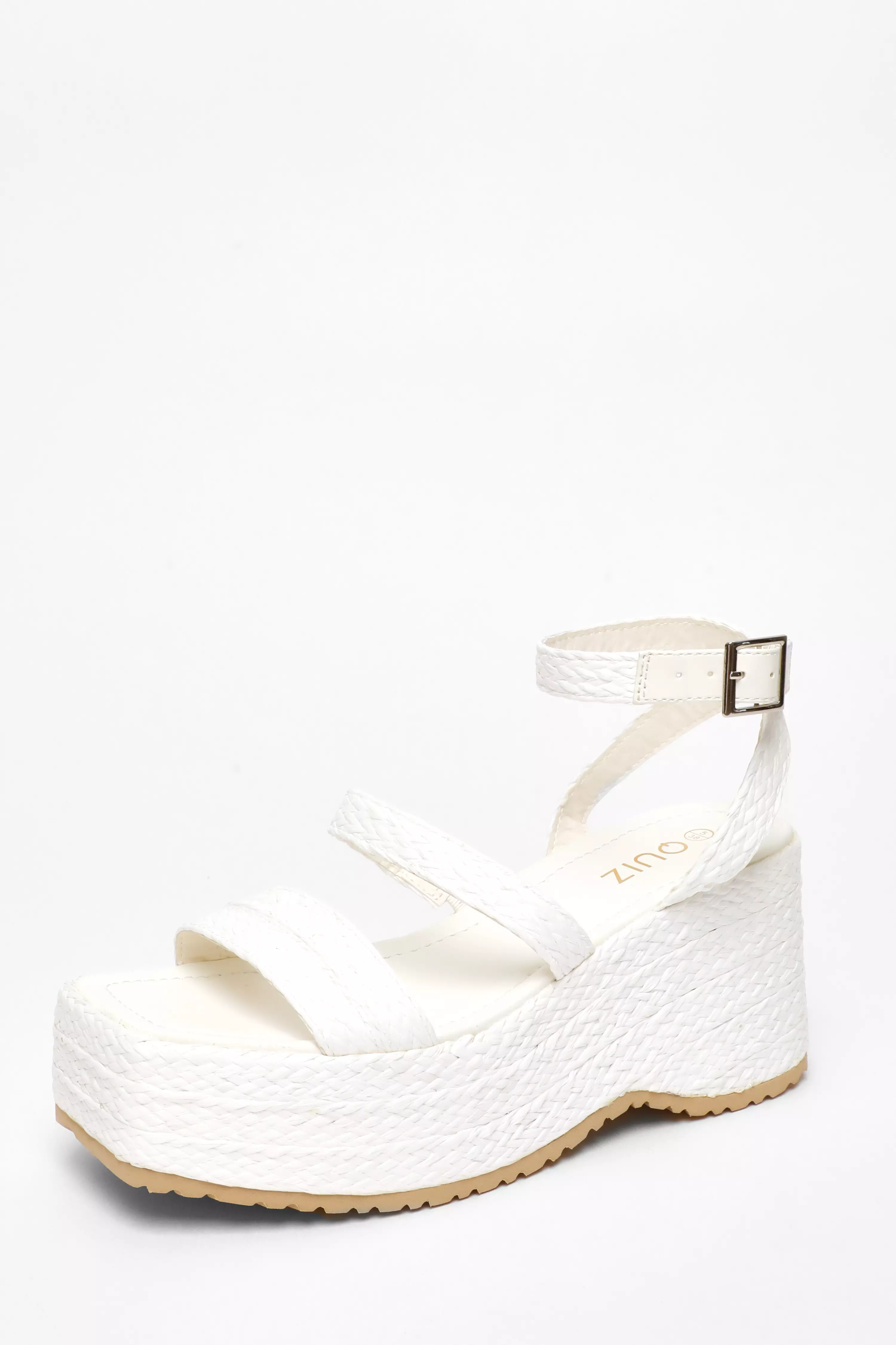 White Woven Chunky Platform Wedges