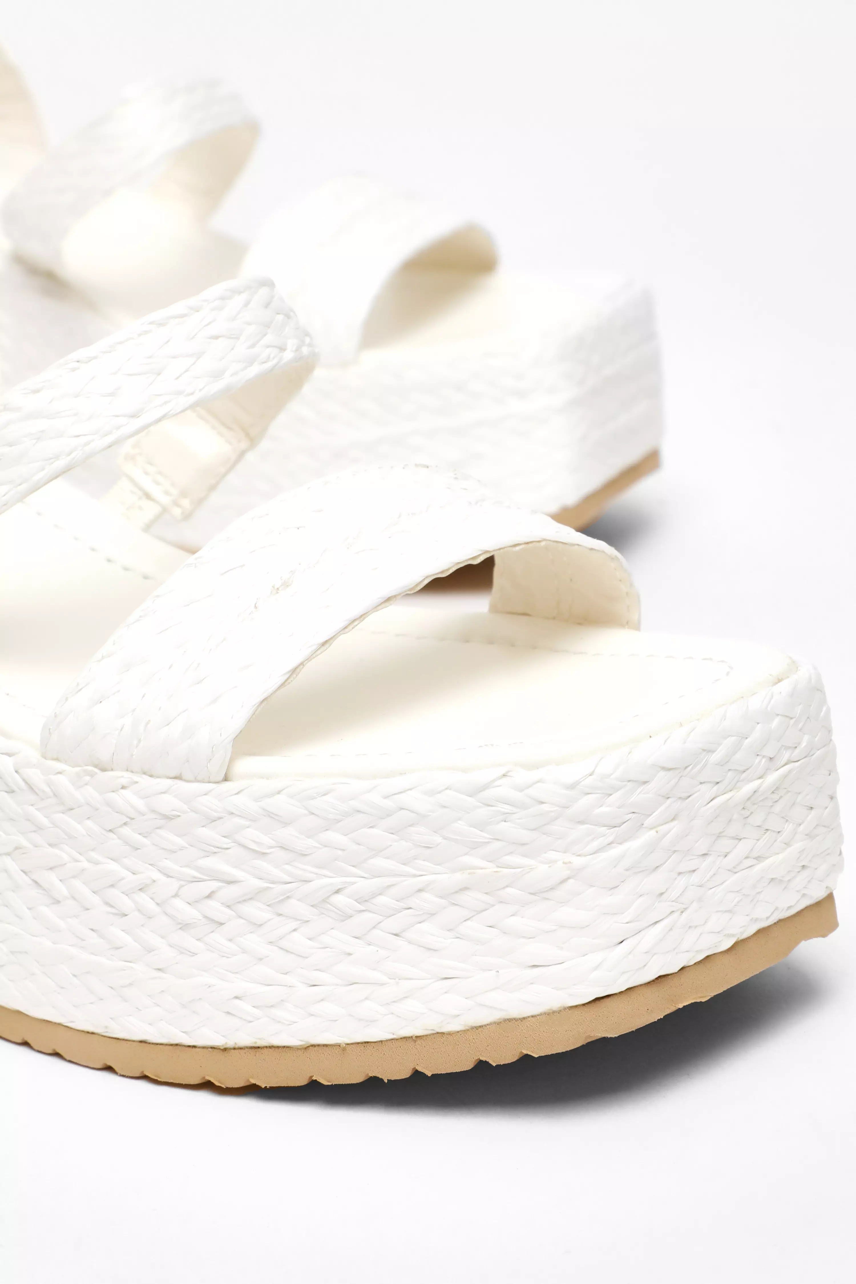 White Woven Chunky Platform Wedges