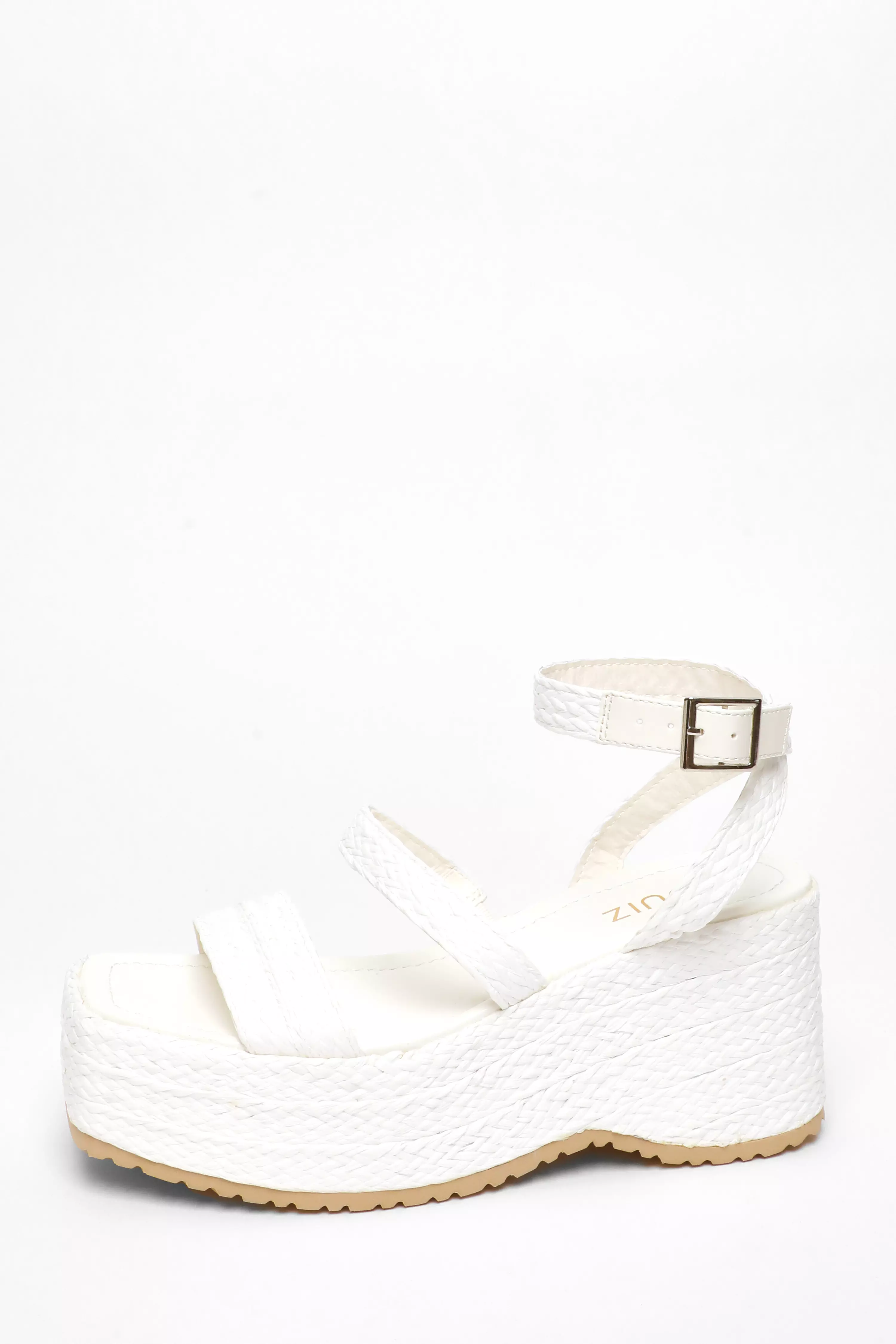 White Woven Chunky Platform Wedges