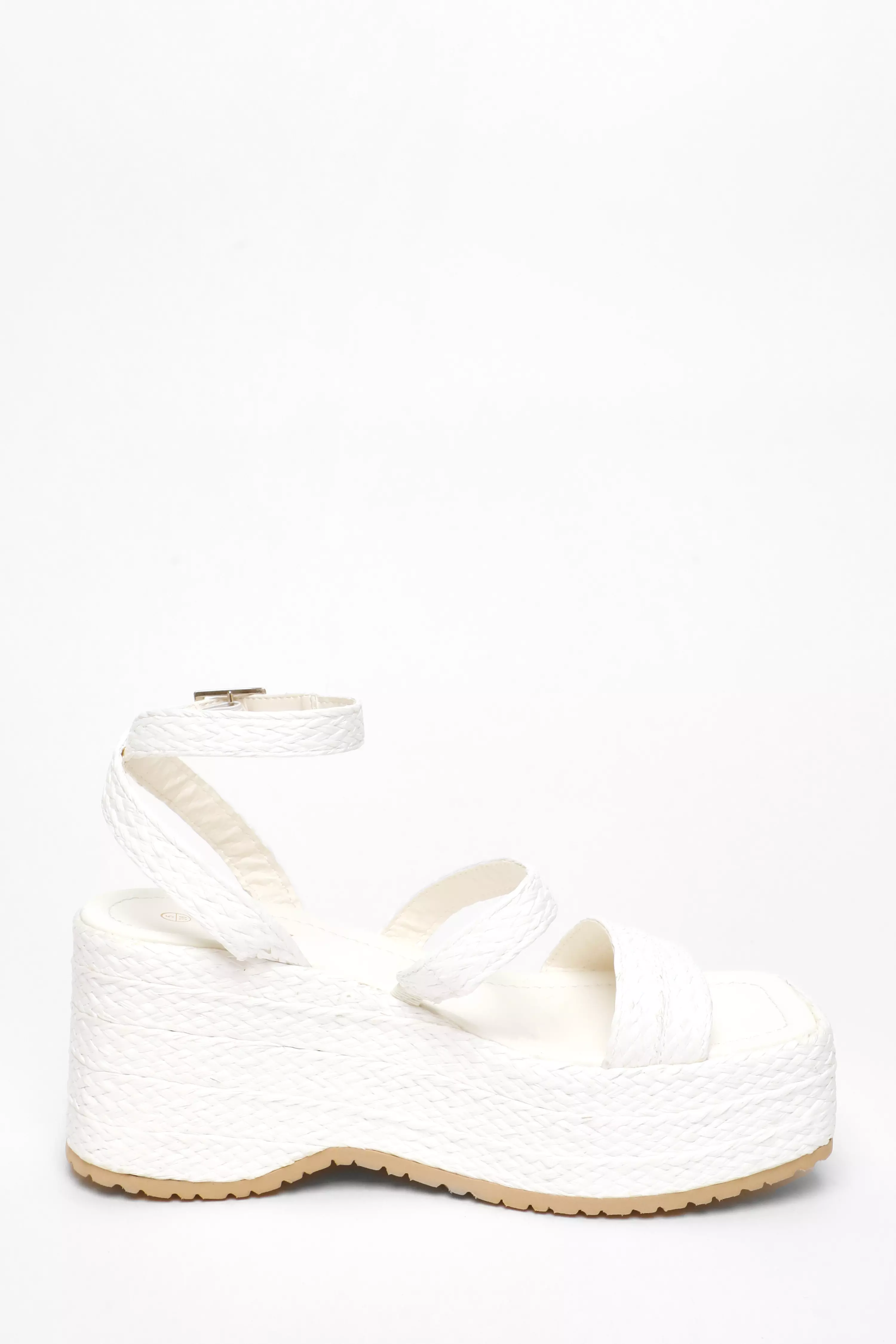 White Woven Chunky Platform Wedges