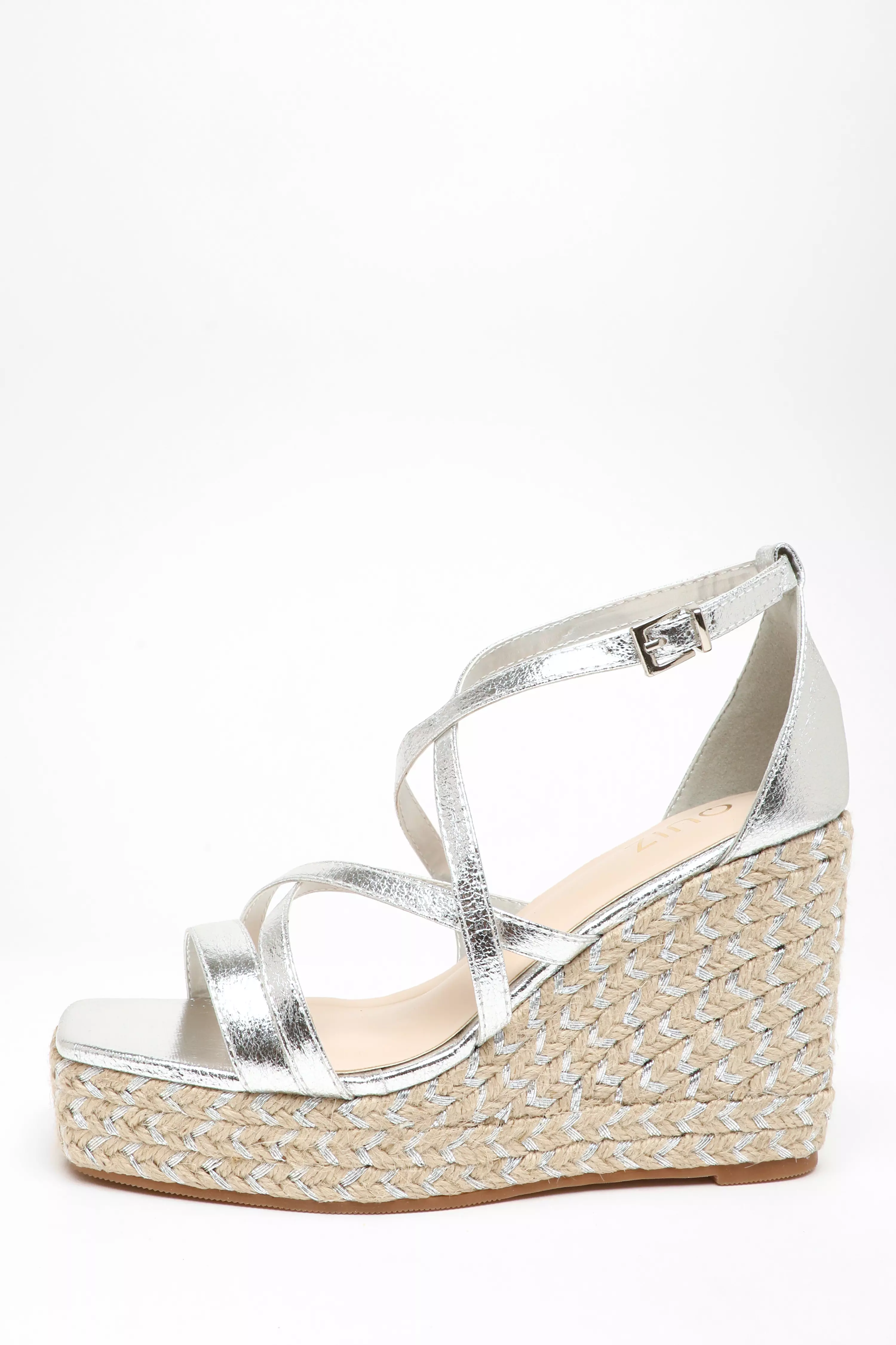 Silver Foil Strappy Woven Wedges