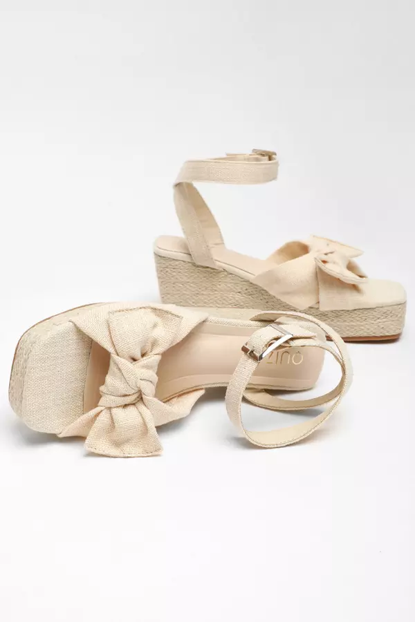 Nude Woven Bow Front Wedges