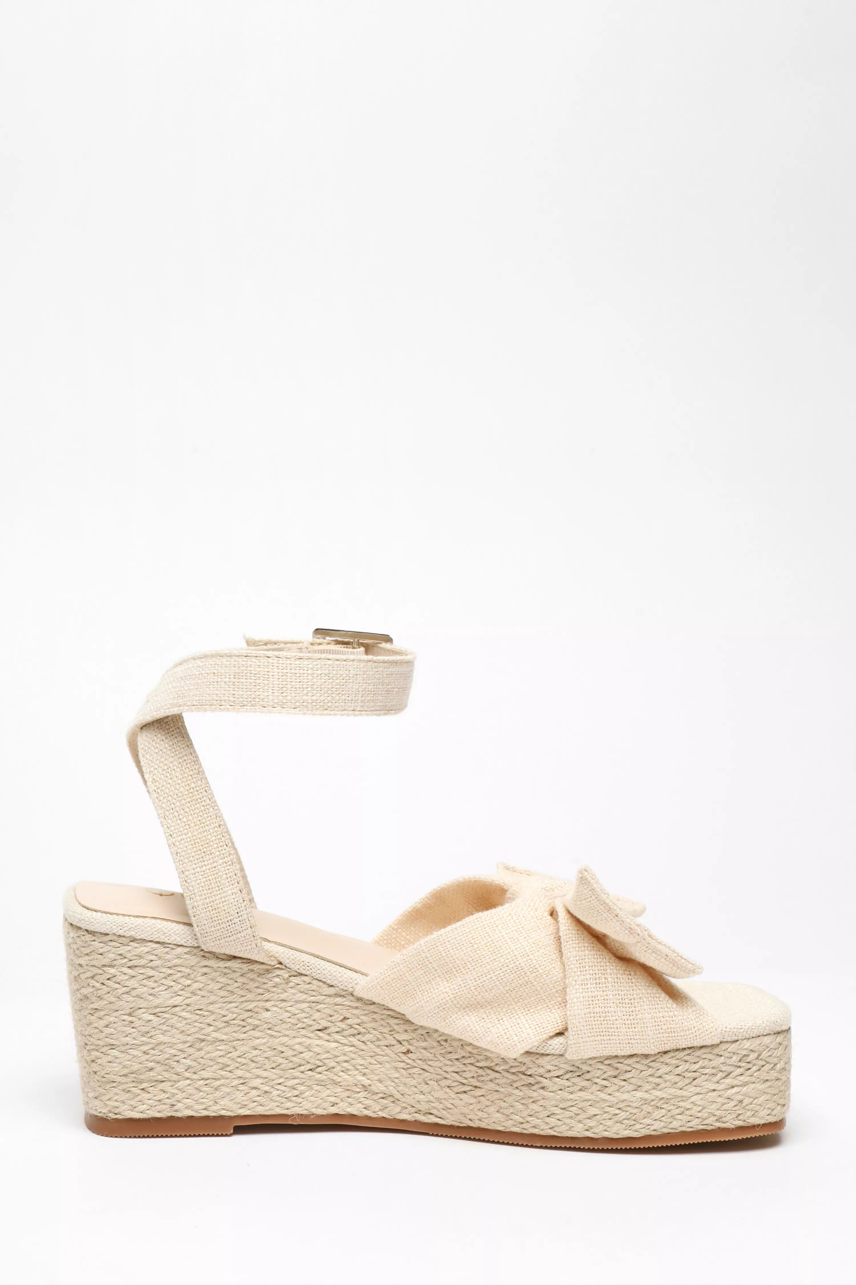 Nude Woven Bow Front Wedges