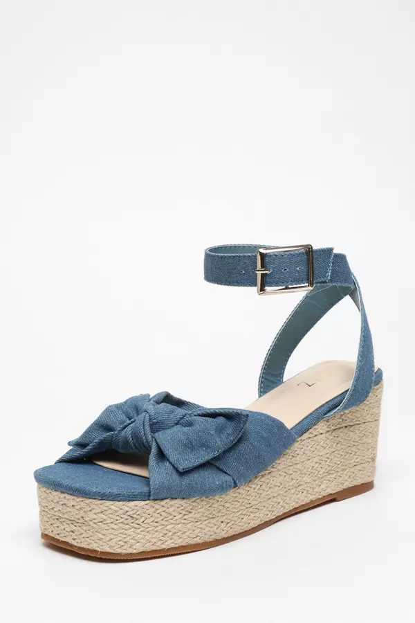 Blue Woven Bow Front Wedges