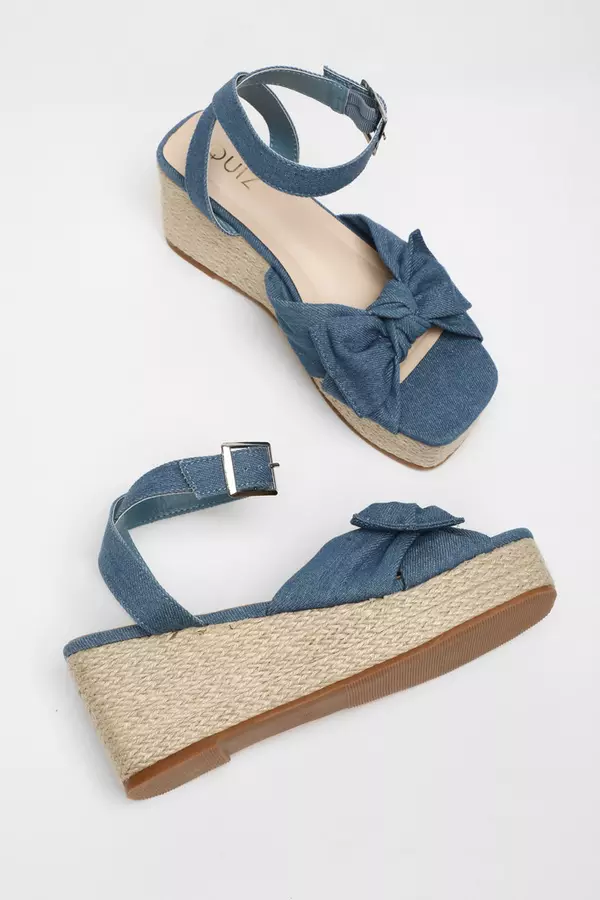 Blue Woven Bow Front Wedges