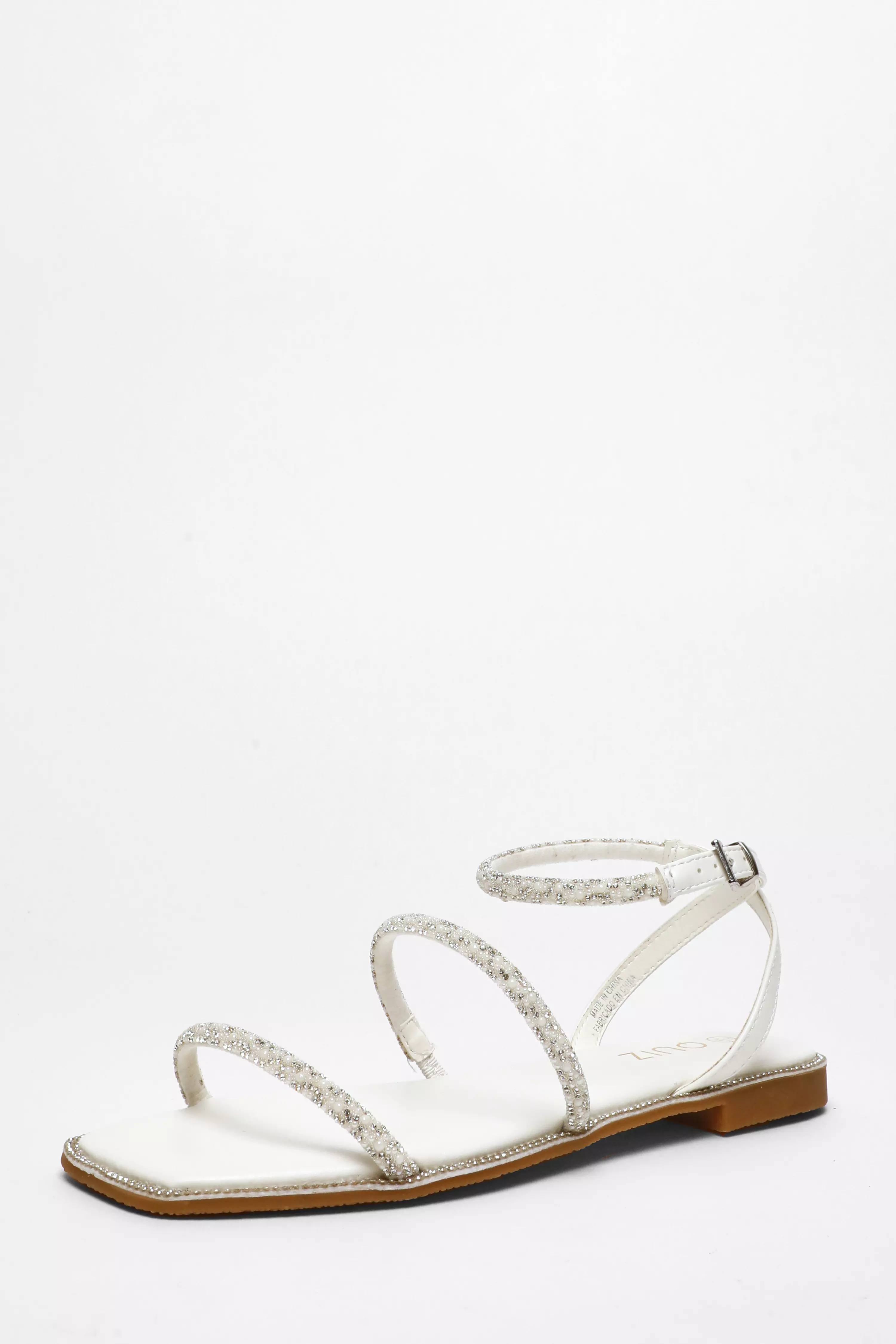 White Diamante Double Strap Flat Sandals