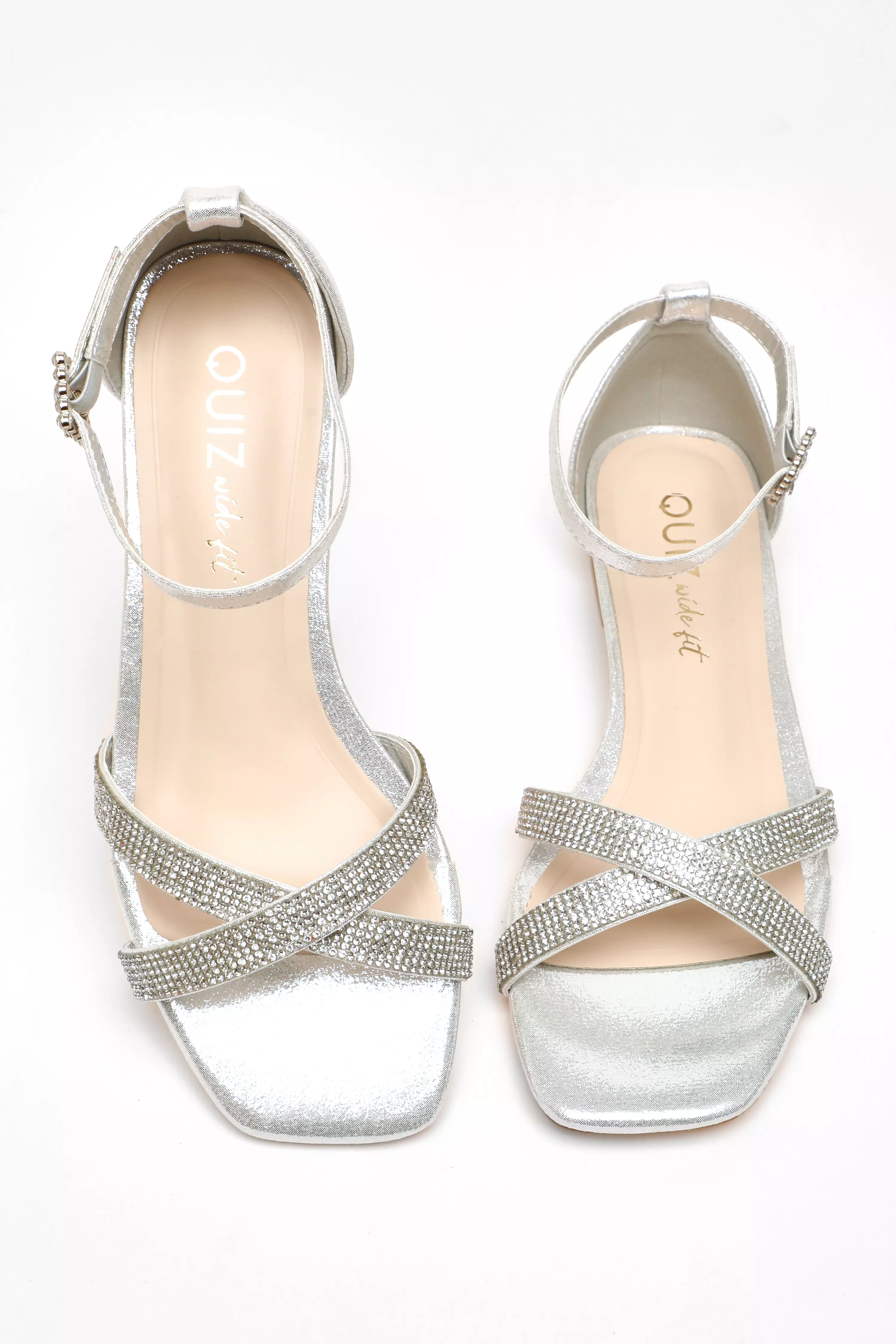 Wide Fit Silver Diamante Cross Strap Flat Sandals