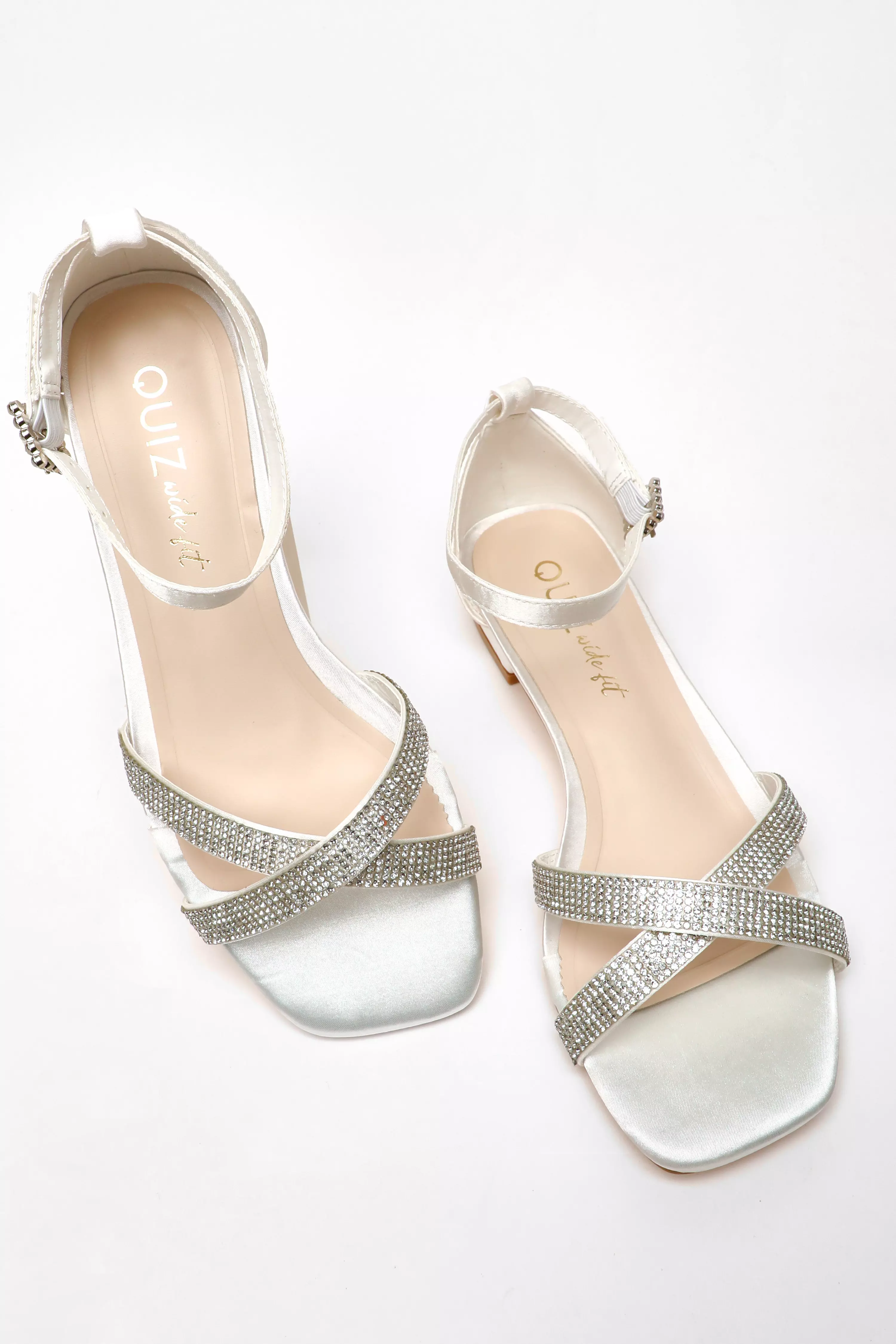 Wide Fit White Shimmer Diamante Cross Strap Flat Sandals