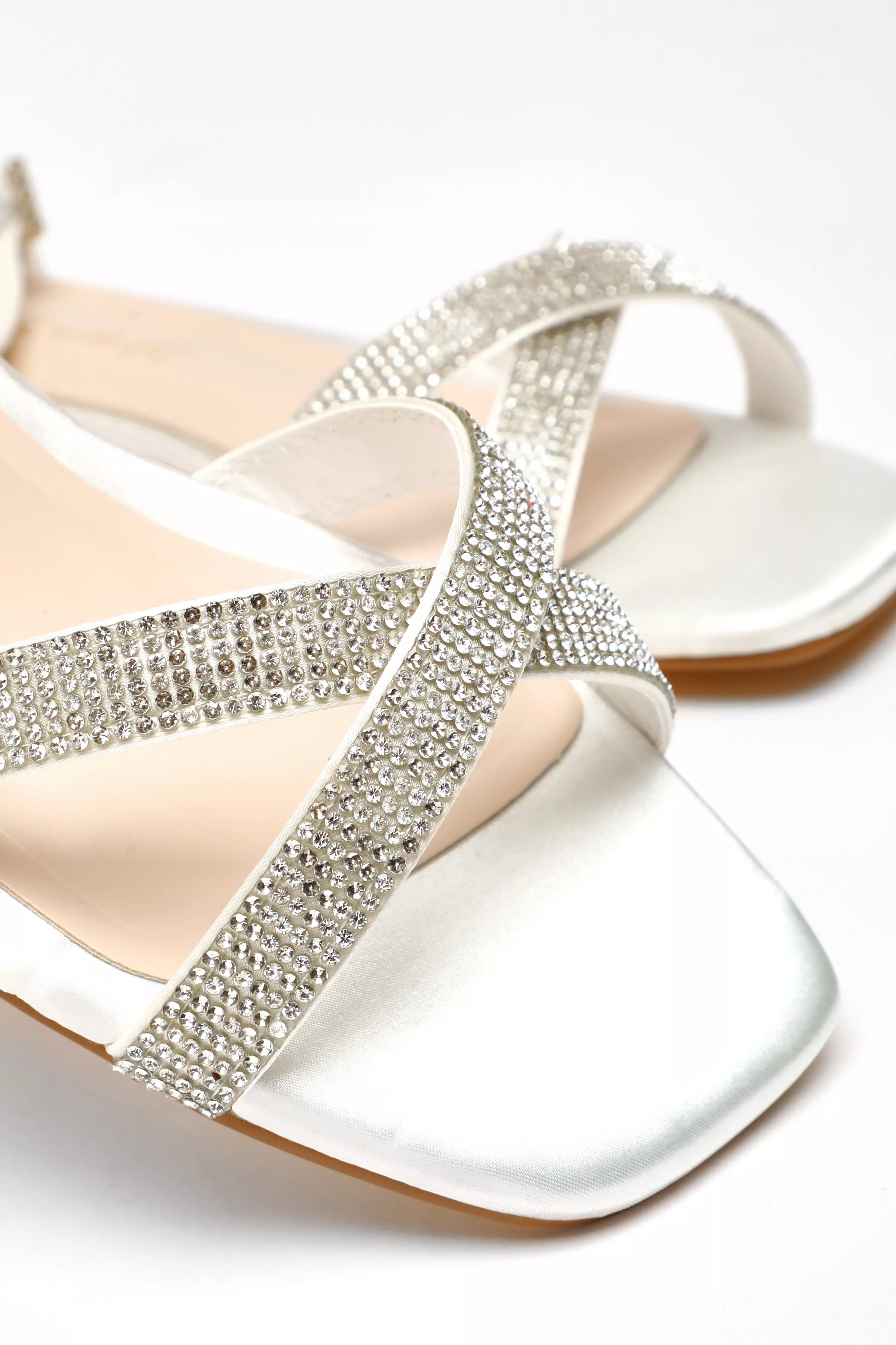 Wide Fit White Shimmer Diamante Cross Strap Flat Sandals
