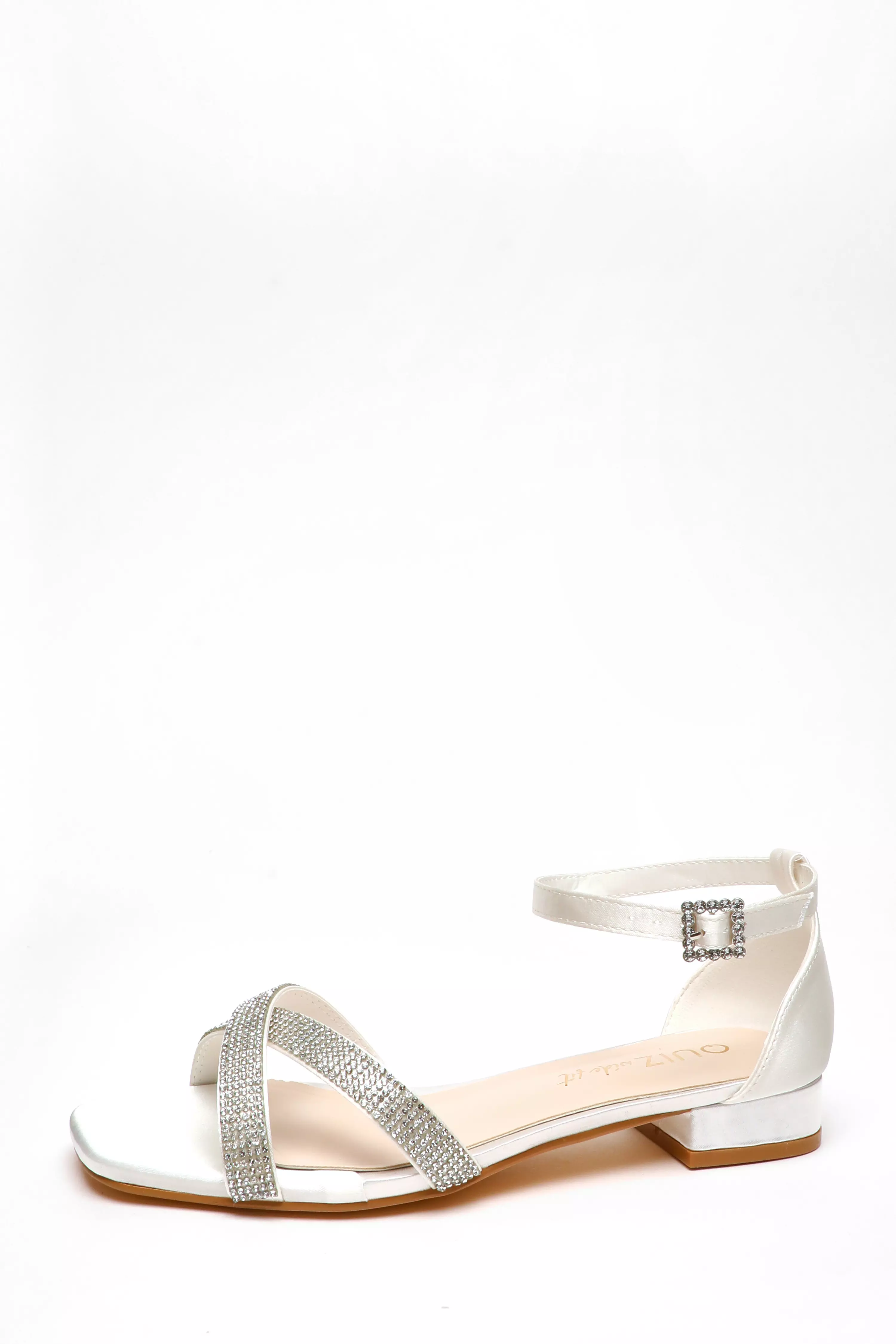 Wide Fit White Shimmer Diamante Cross Strap Flat Sandals