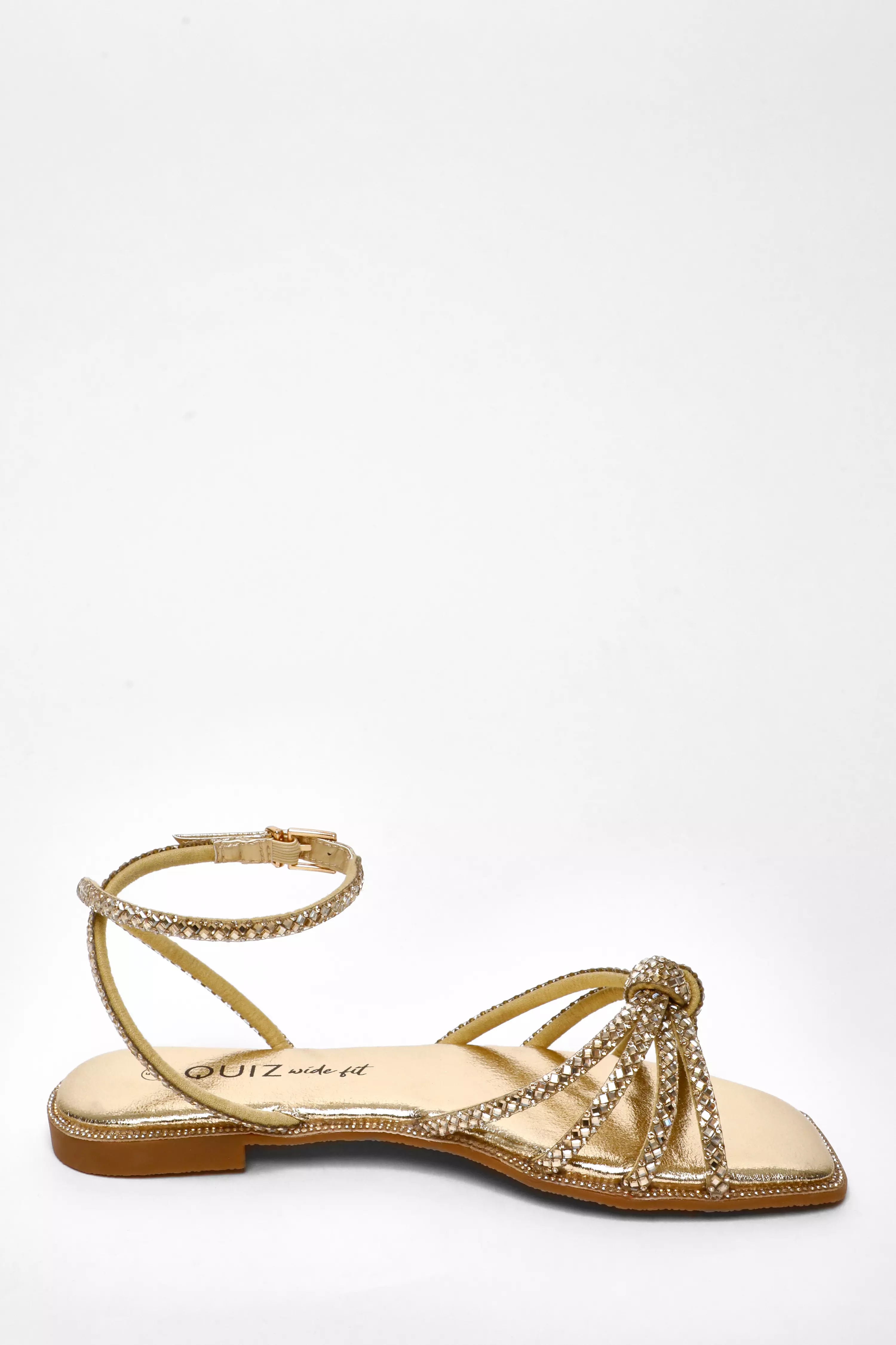 Wide Fit Gold Foil Diamante Flat Sandals