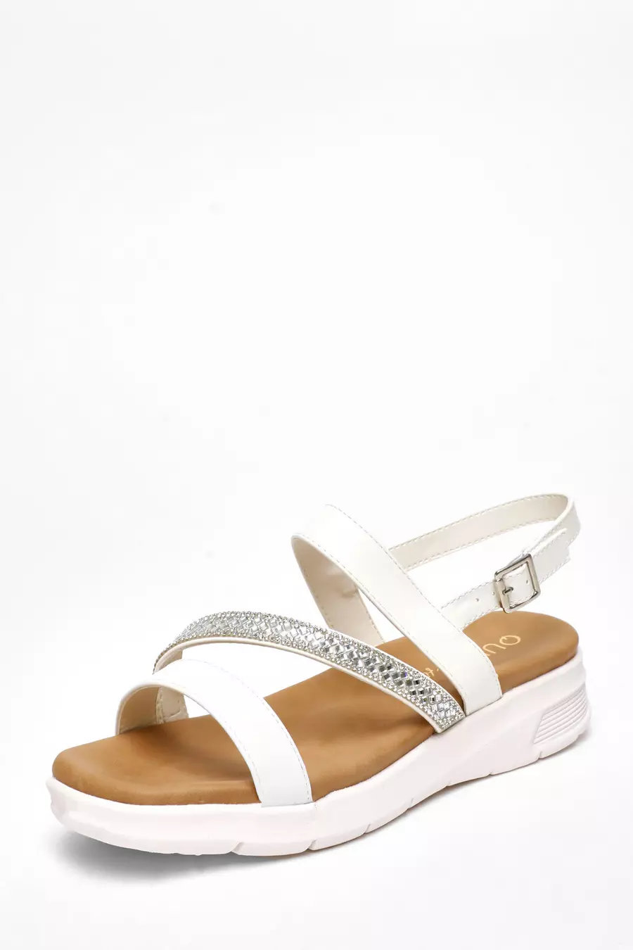 Wide Fit White Asymmetric Diamante Strap Sandals QUIZ Clothing