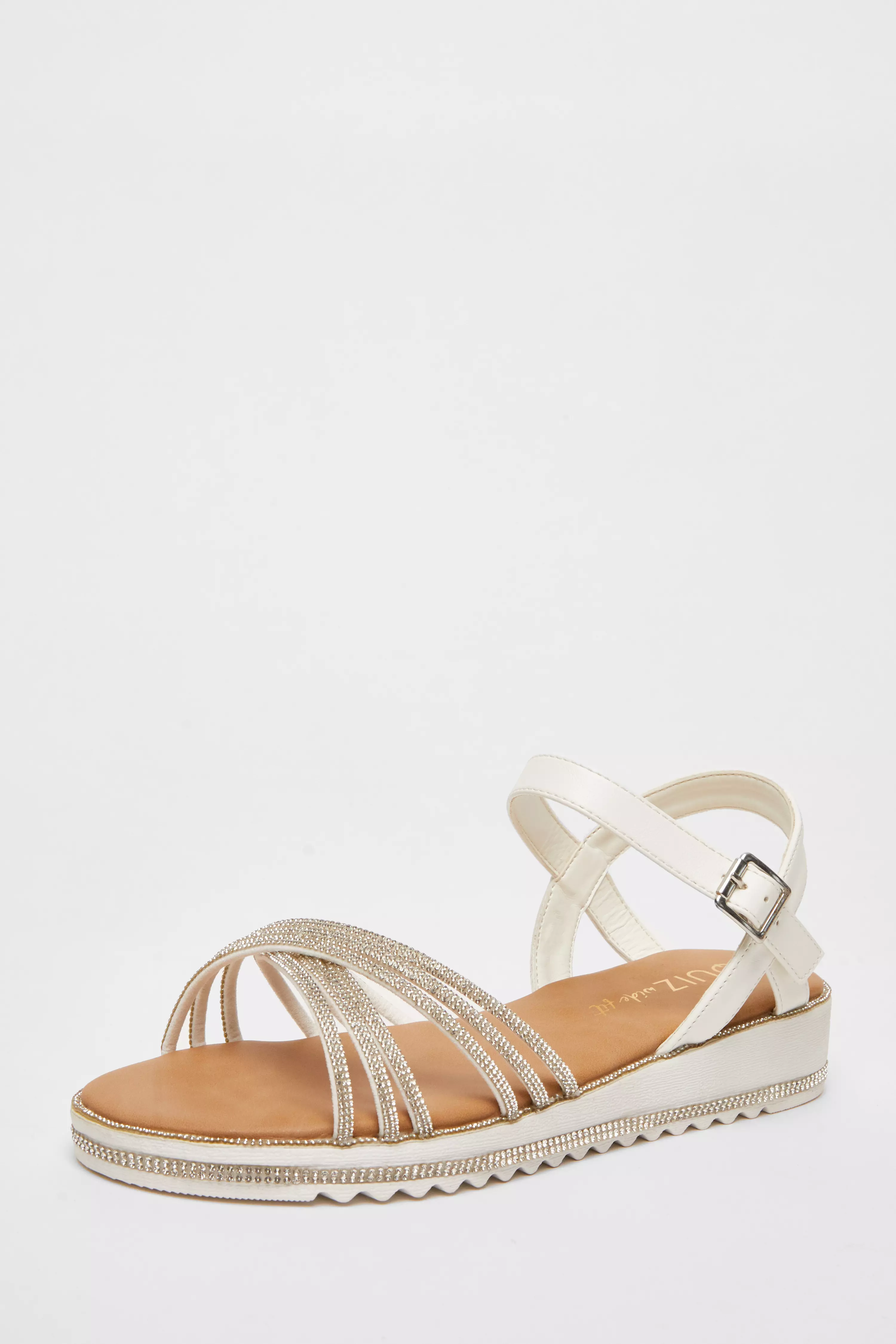 Wide Fit White Diamante Strap Sandals