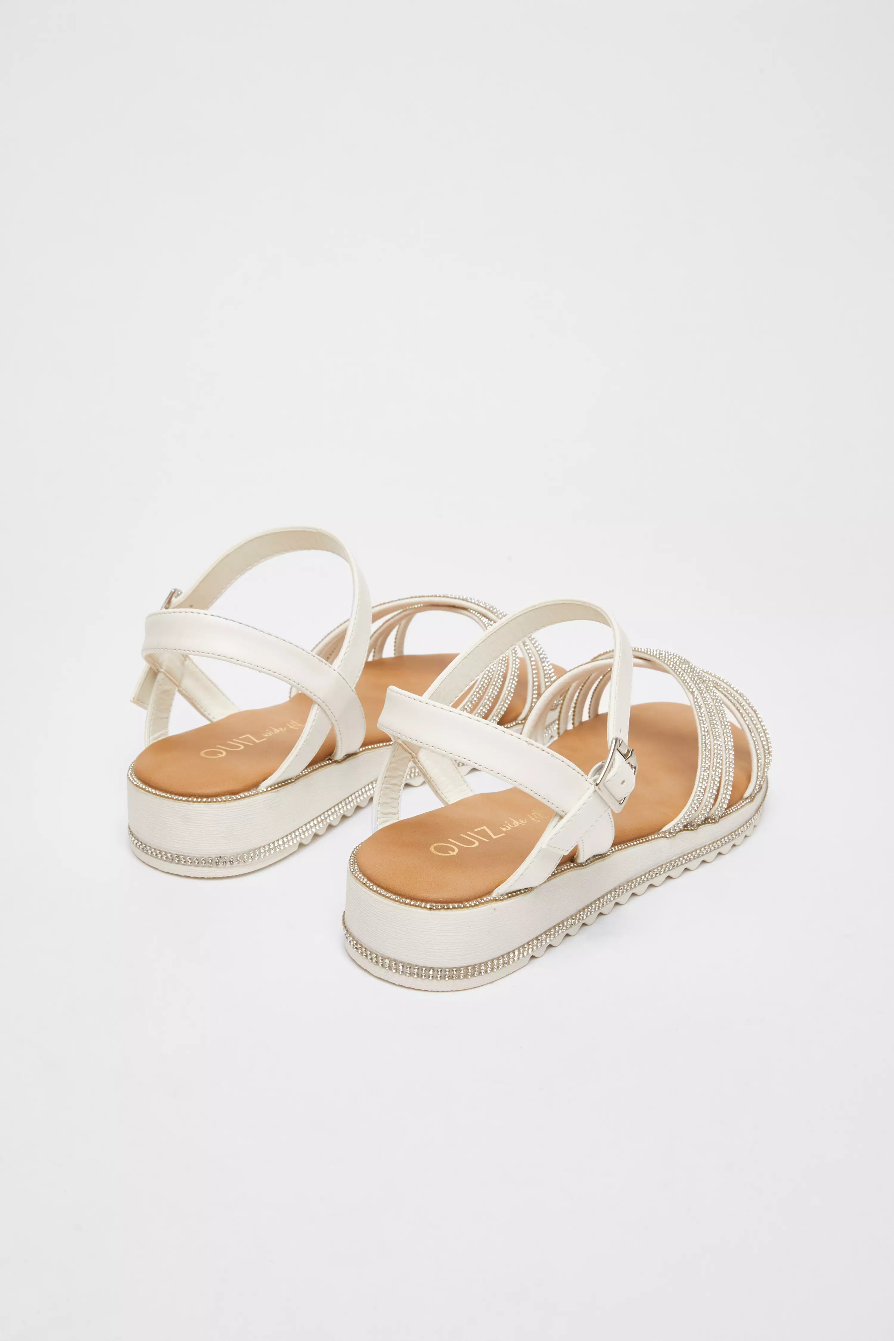 Wide Fit White Diamante Strap Sandals