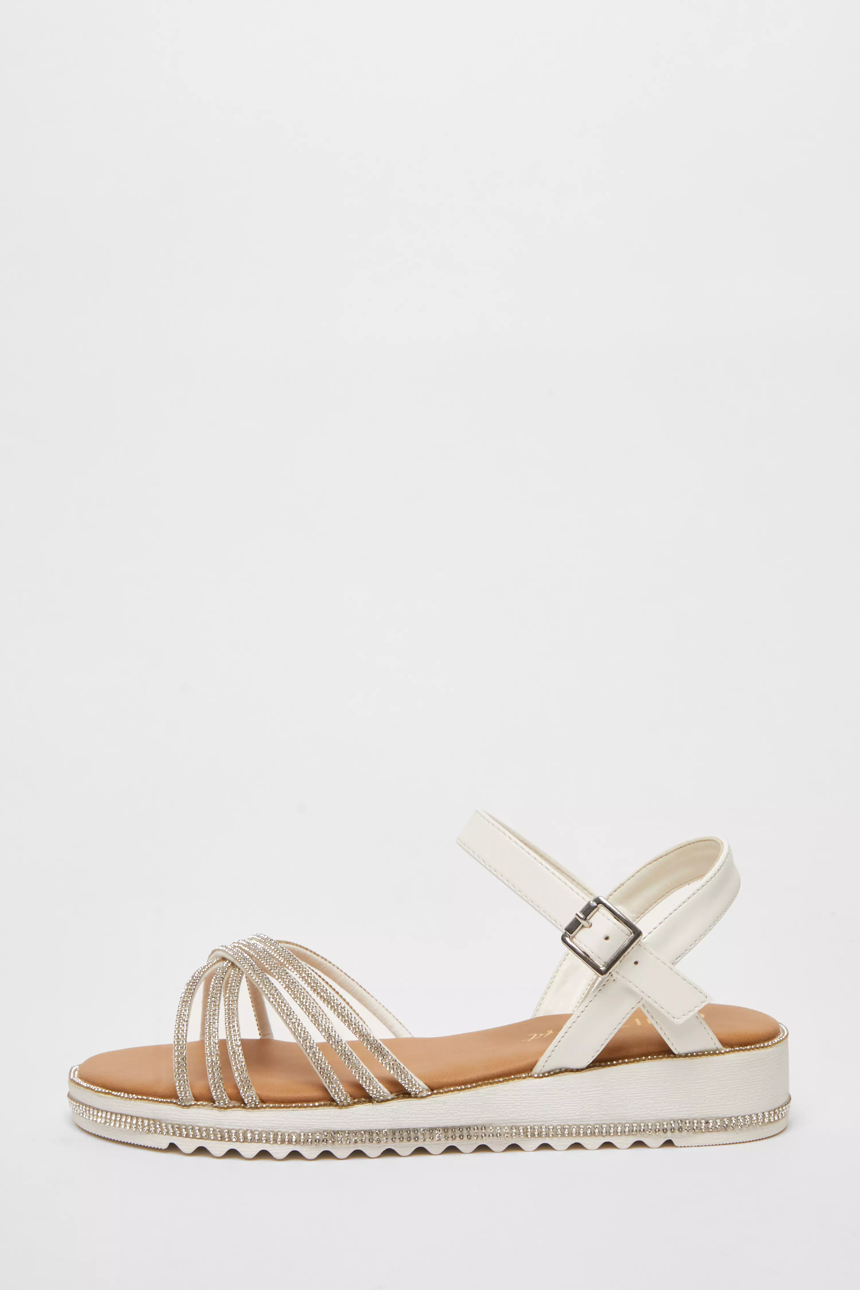 Wide Fit White Diamante Strap Sandals