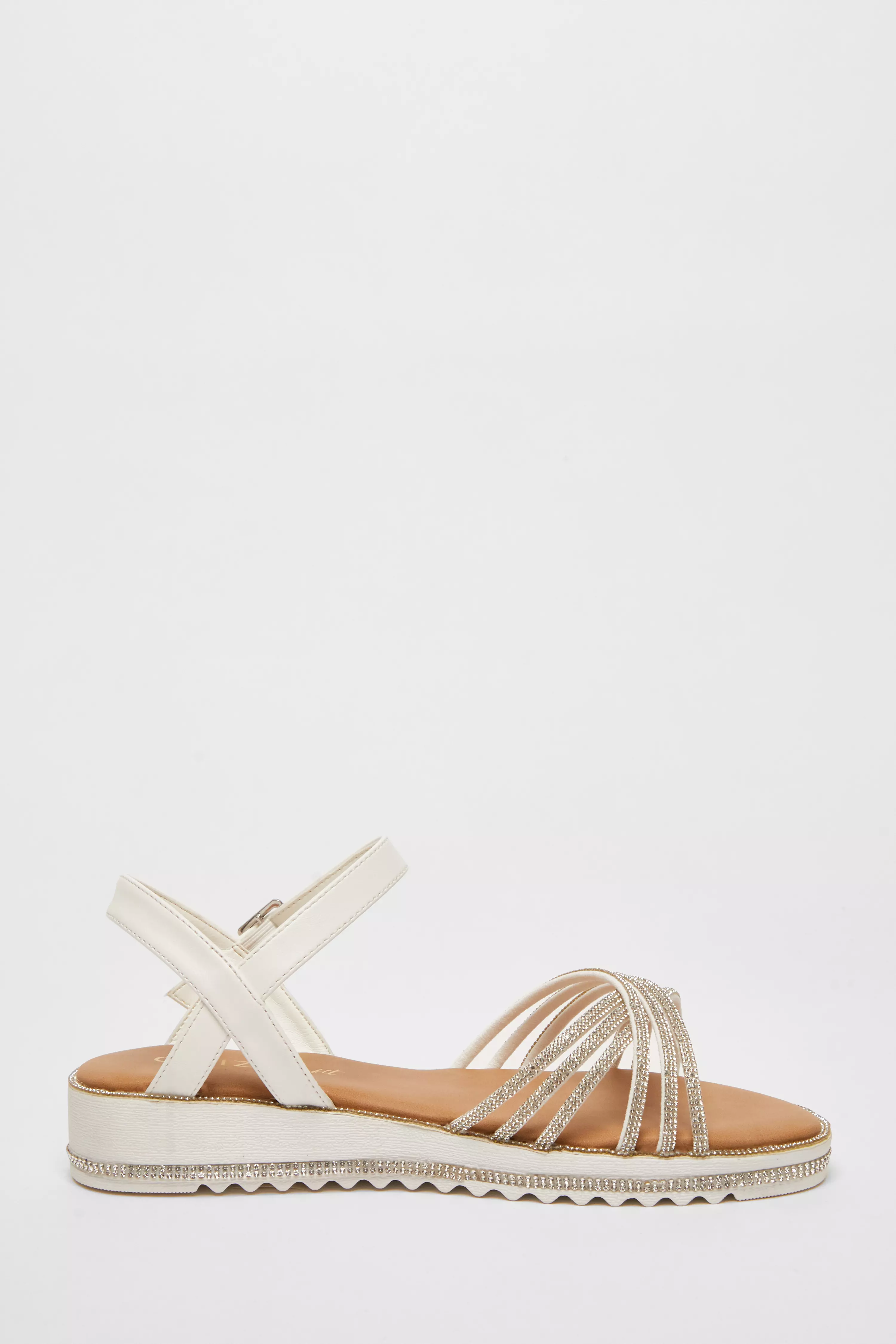 Wide Fit White Diamante Strap Sandals